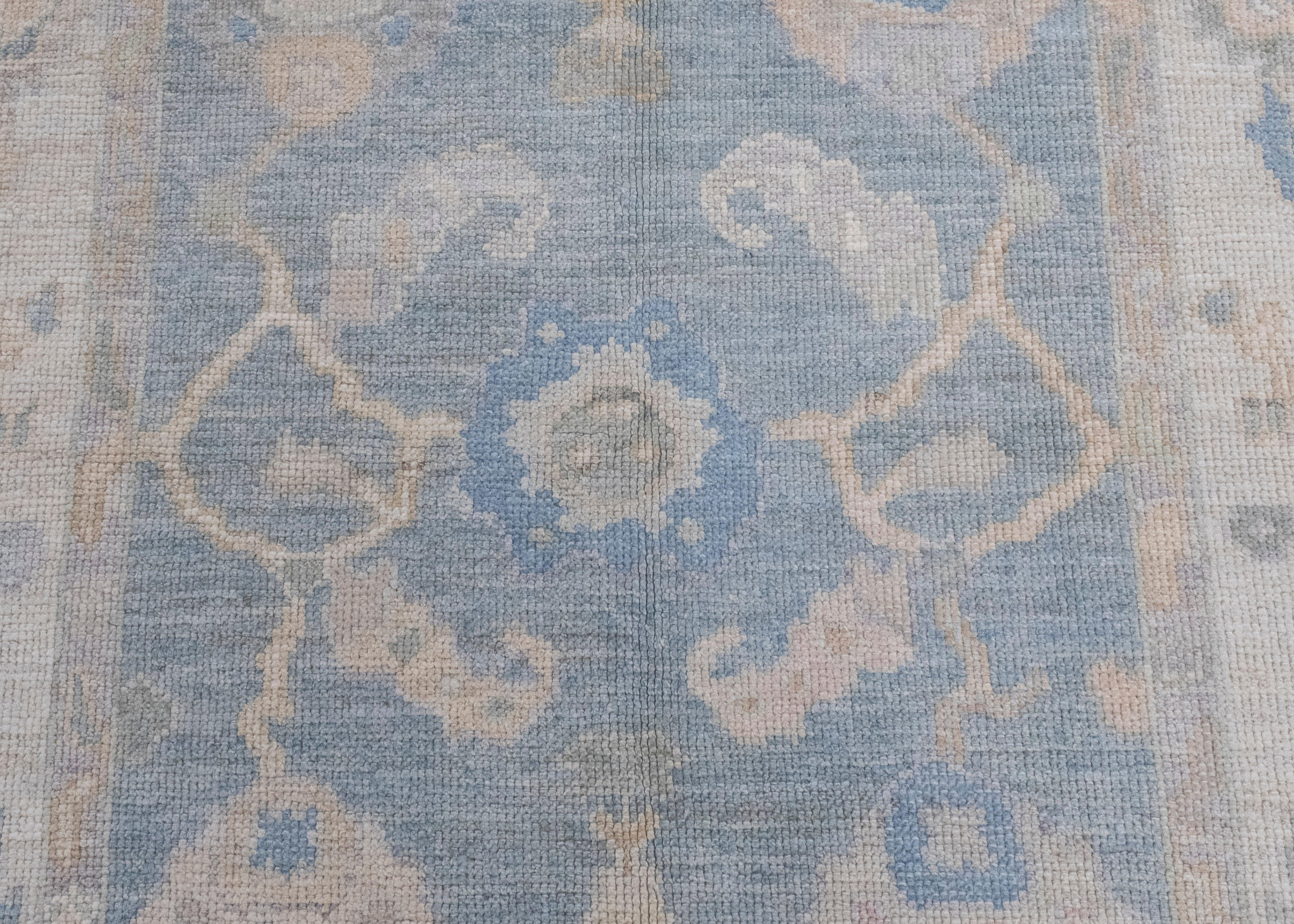 Hand-Knotted Turkish Oushak Rug 4'2
