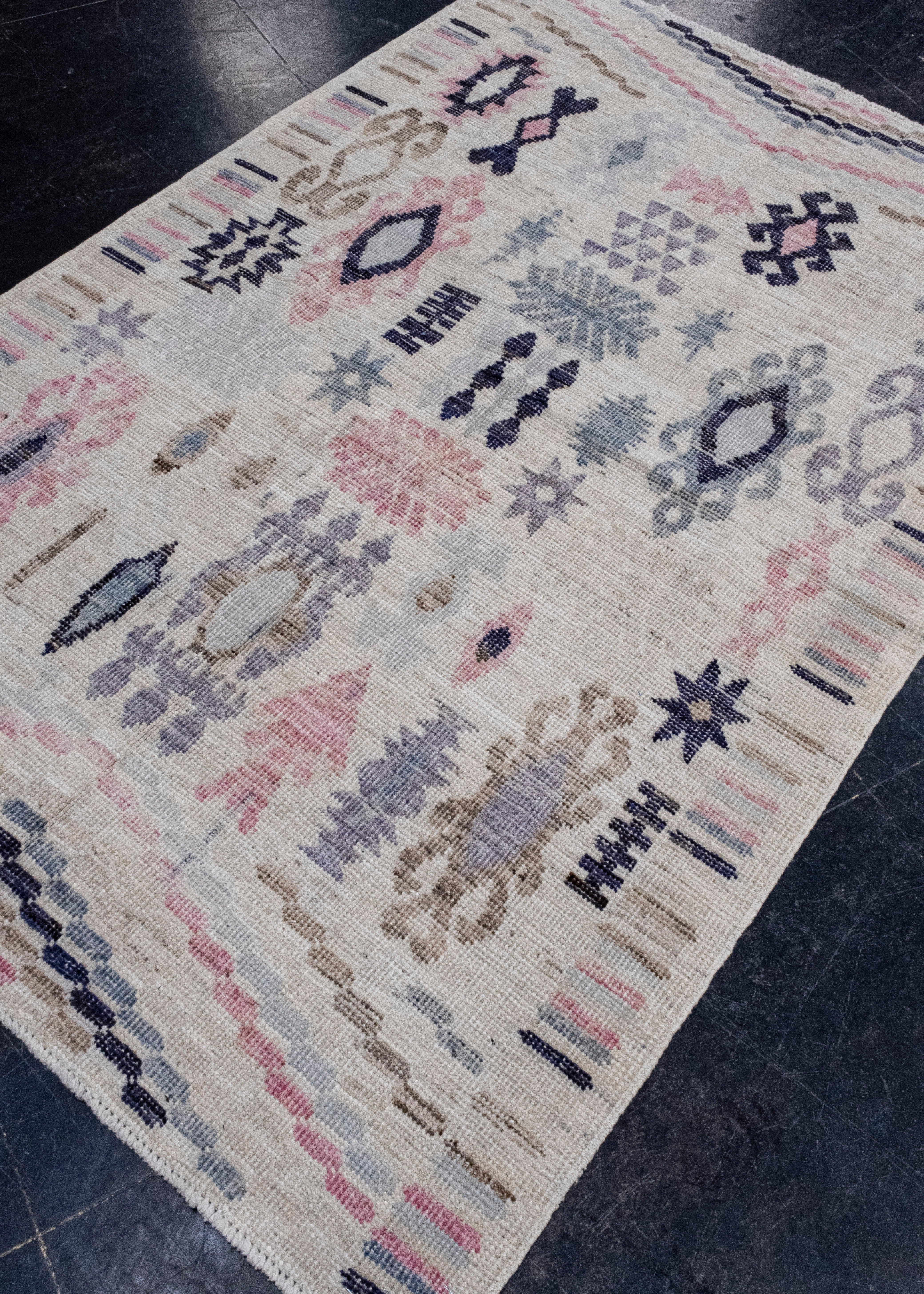 Hand-Knotted Turkish Oushak Rug 4'2