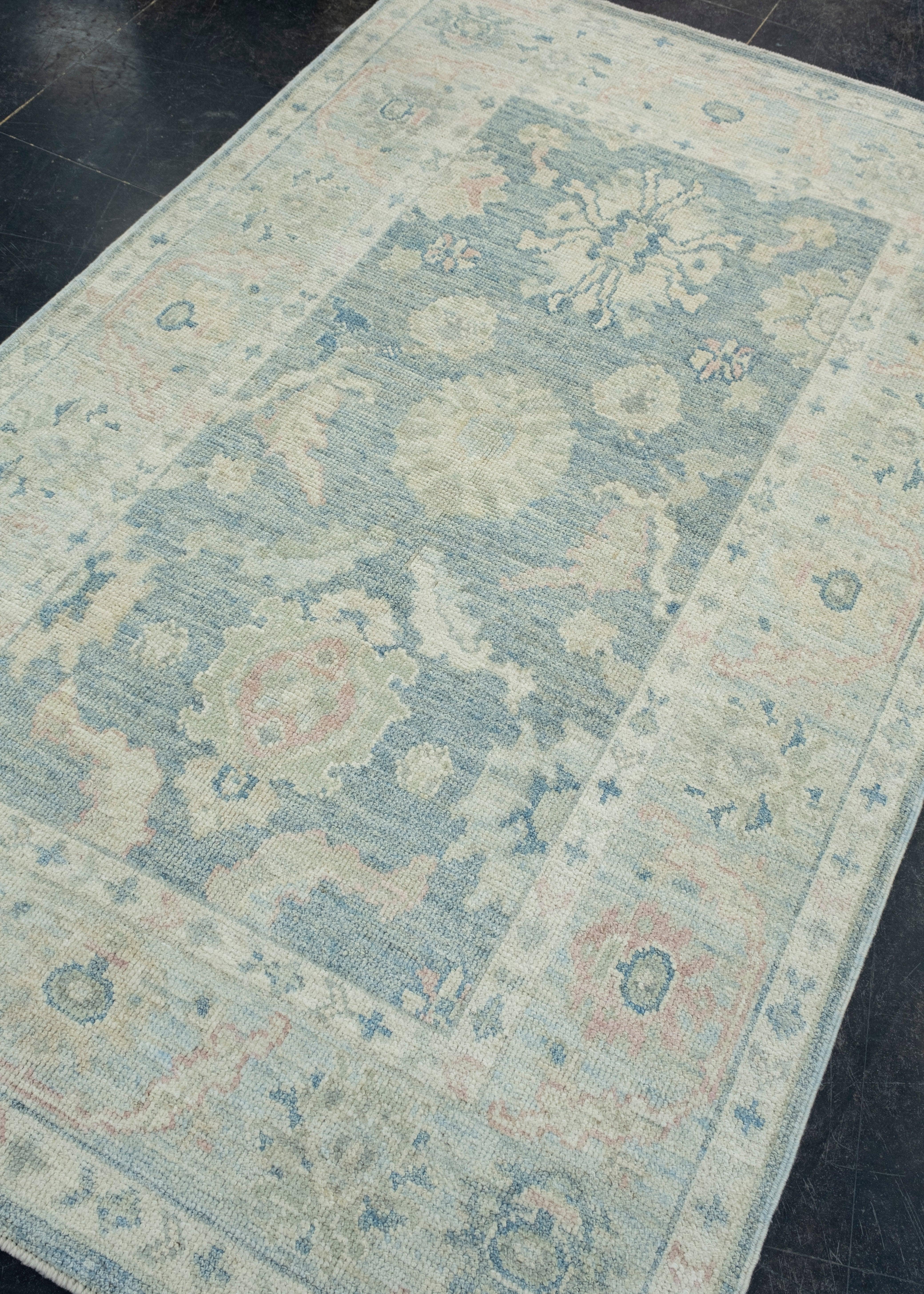 Hand-Knotted Turkish Oushak Rug 4'3