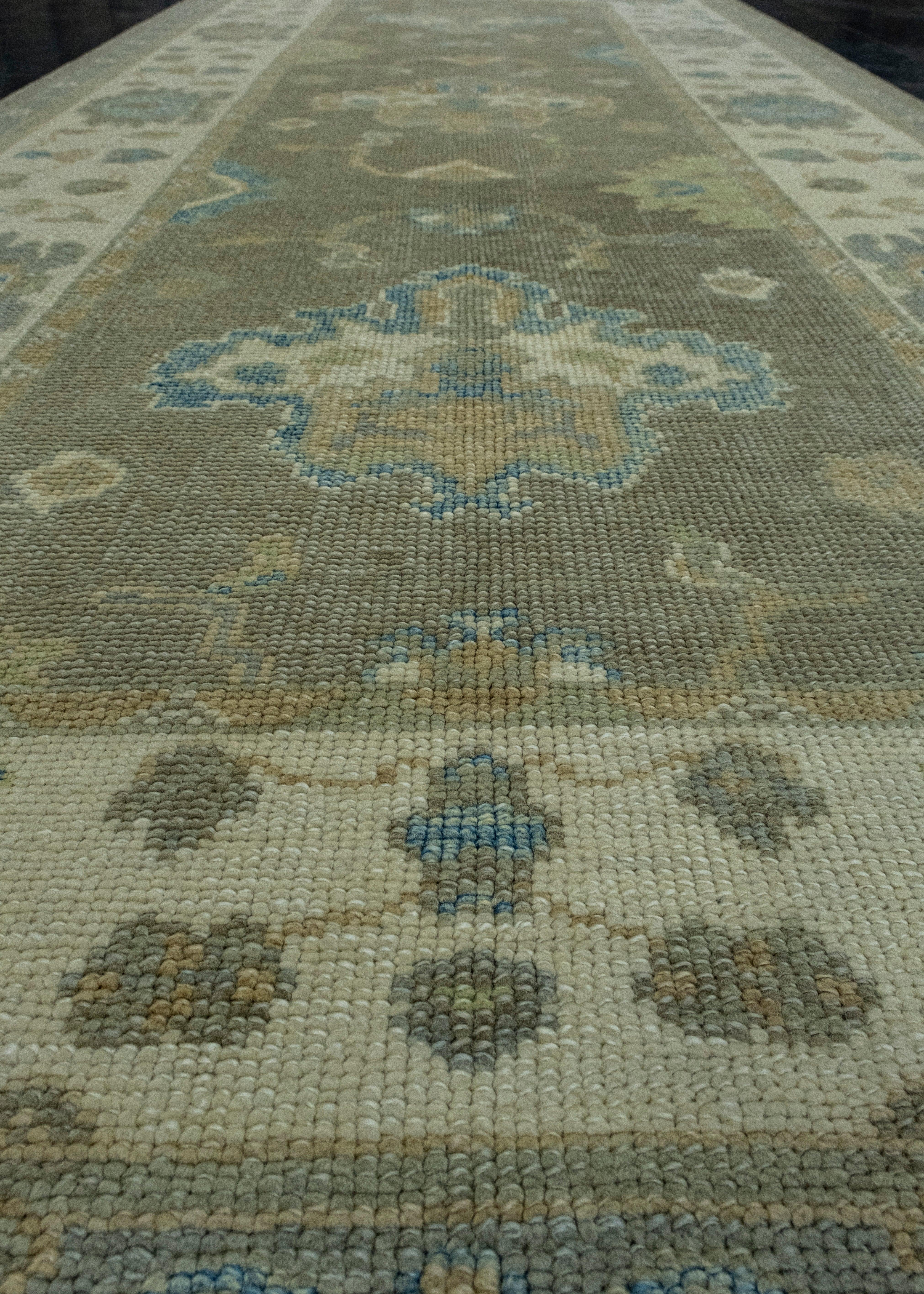 Hand-Knotted Turkish Oushak Rug 4'5