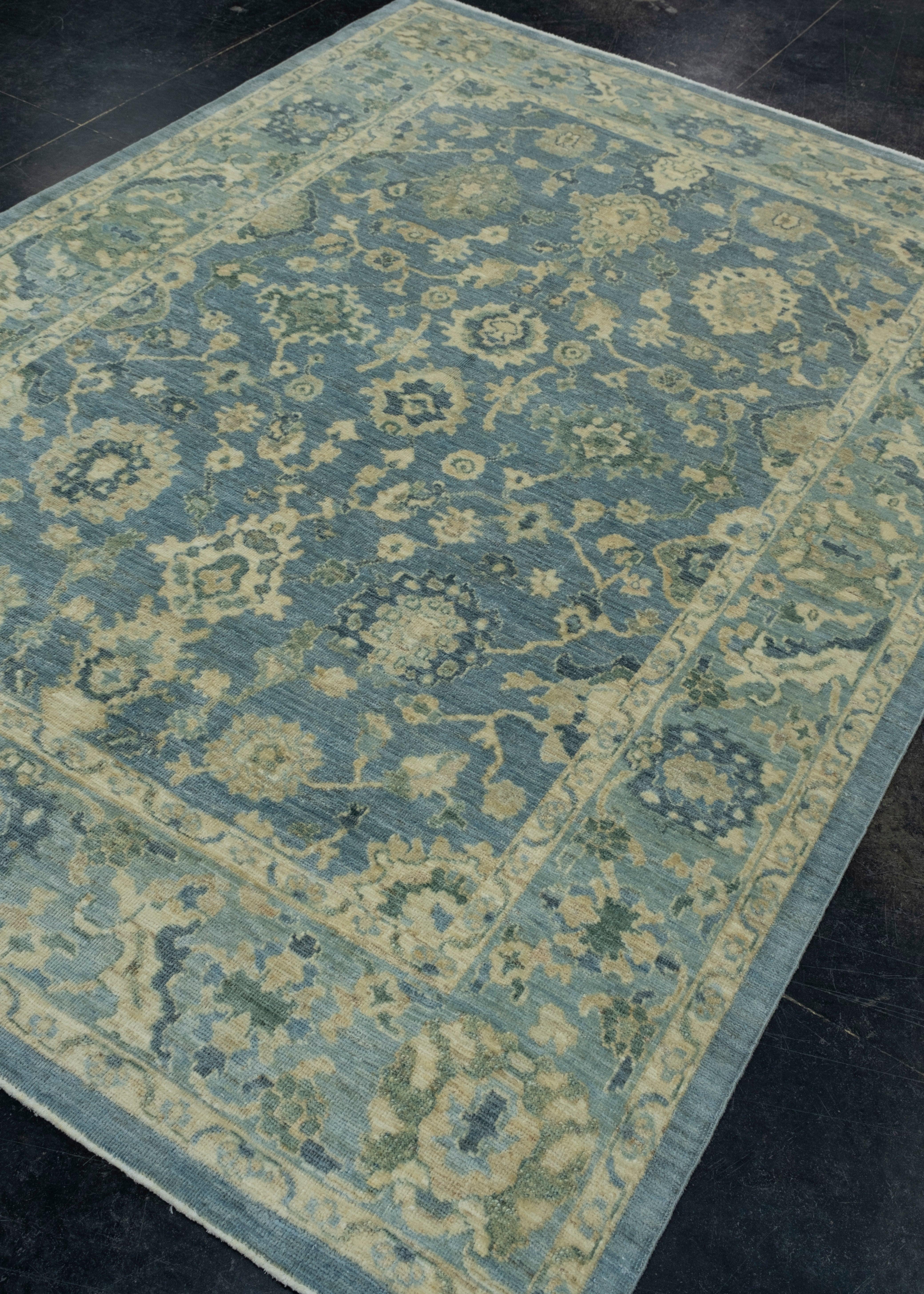 Hand-Knotted Turkish Oushak Rug 5'7