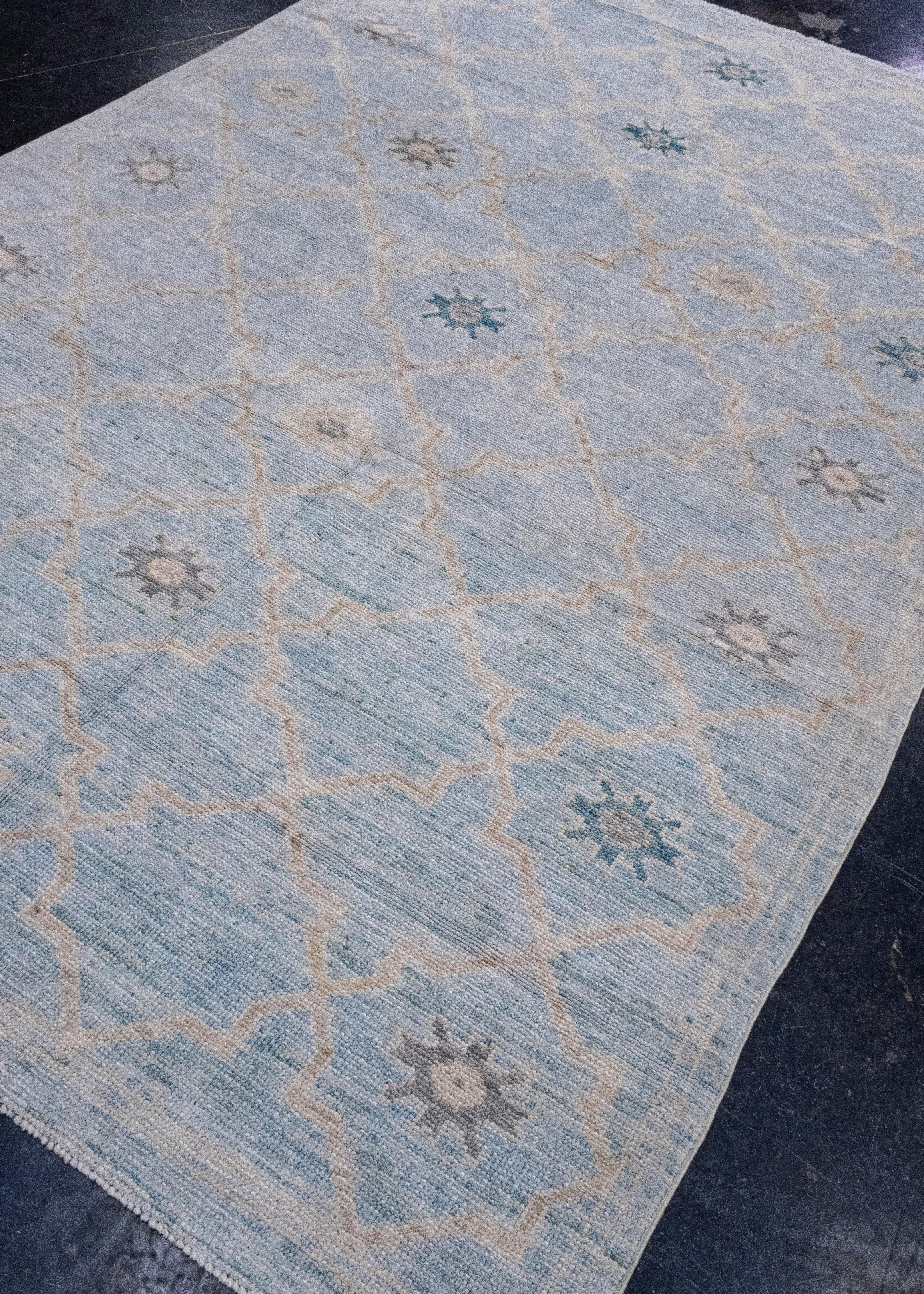 Hand-Knotted Turkish Oushak Rug 6' x 8'10