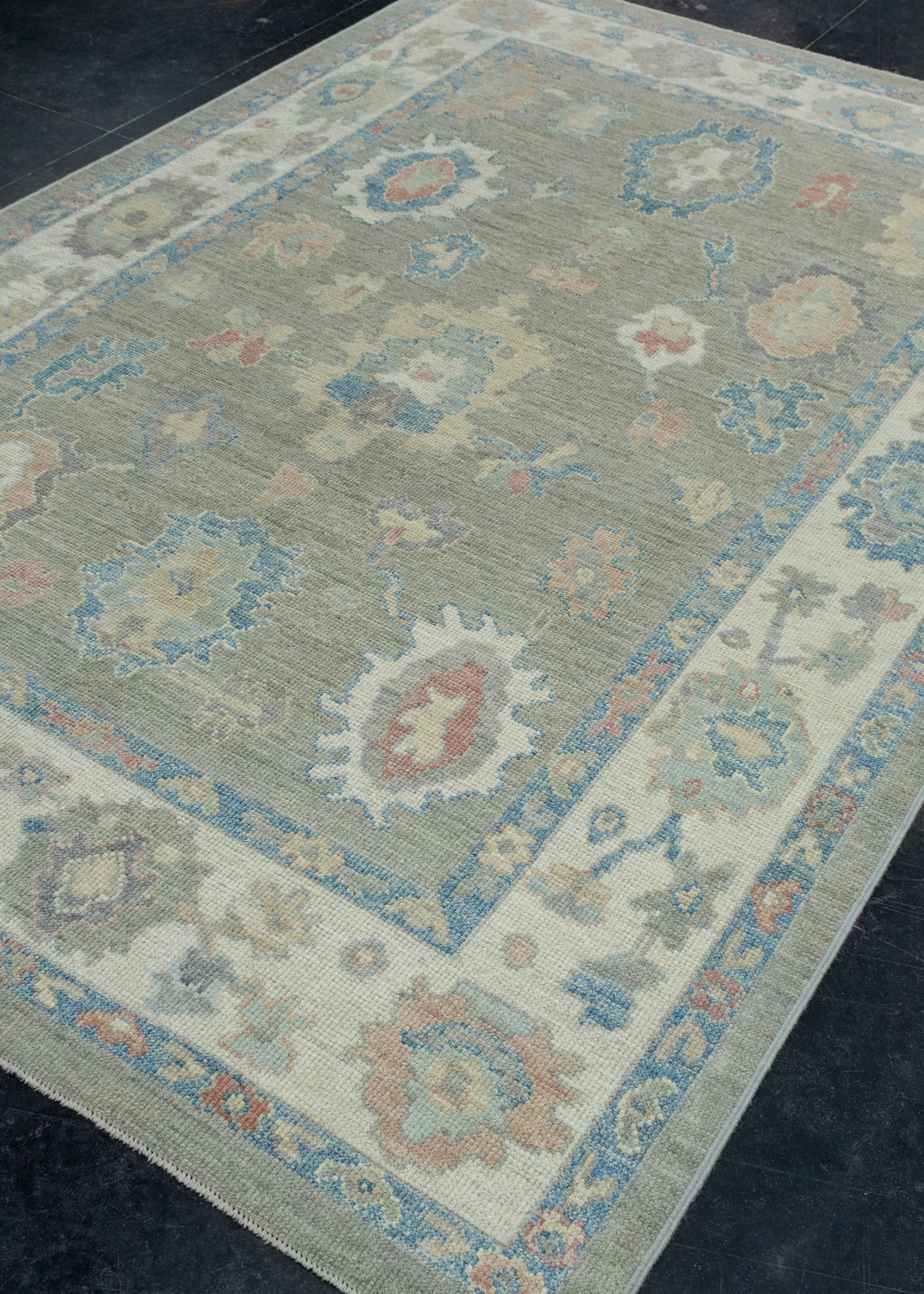 Hand-Knotted Turkish Oushak Rug 6' x 8'11