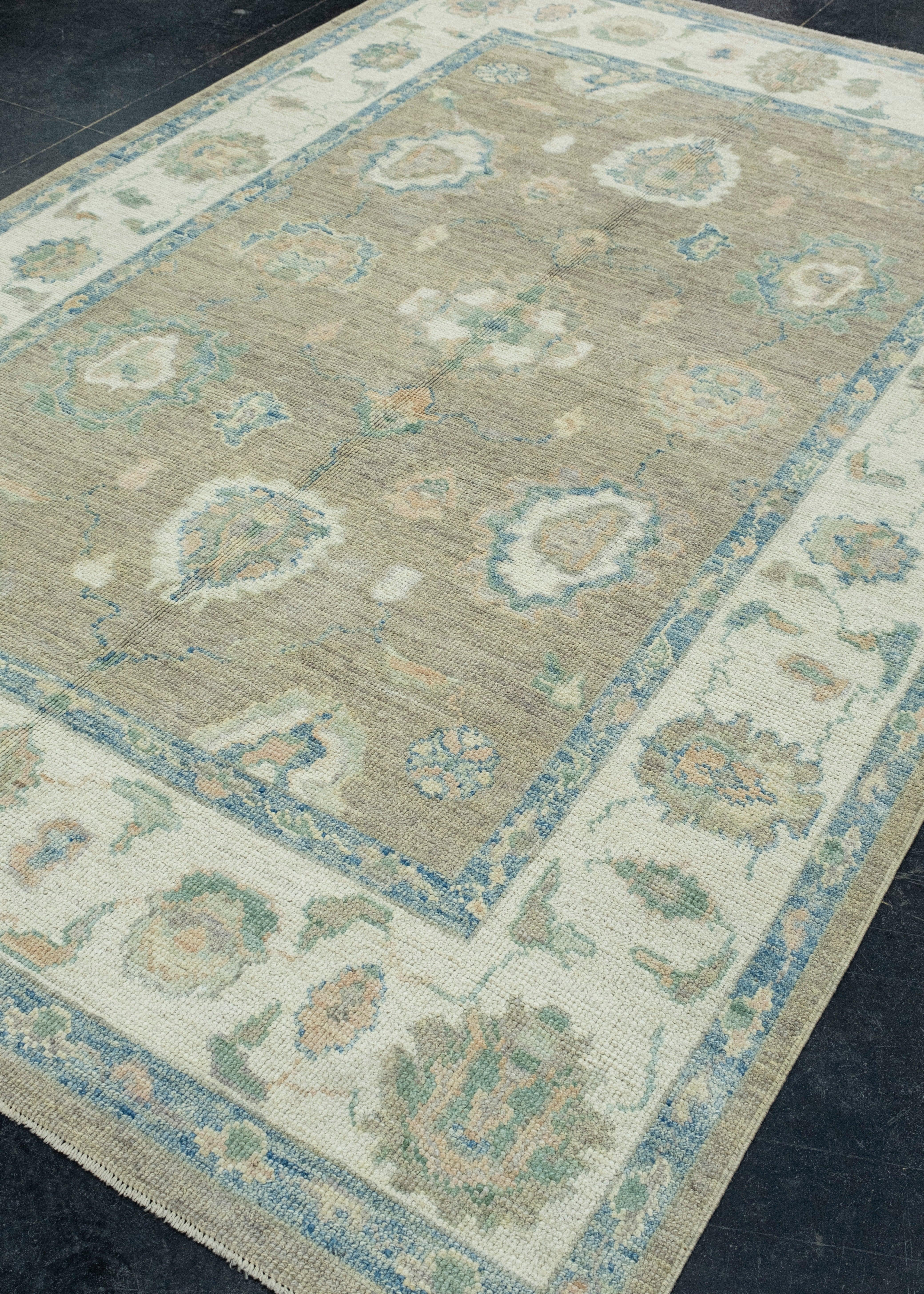 Hand-Knotted Turkish Oushak Rug 6' x 9'1