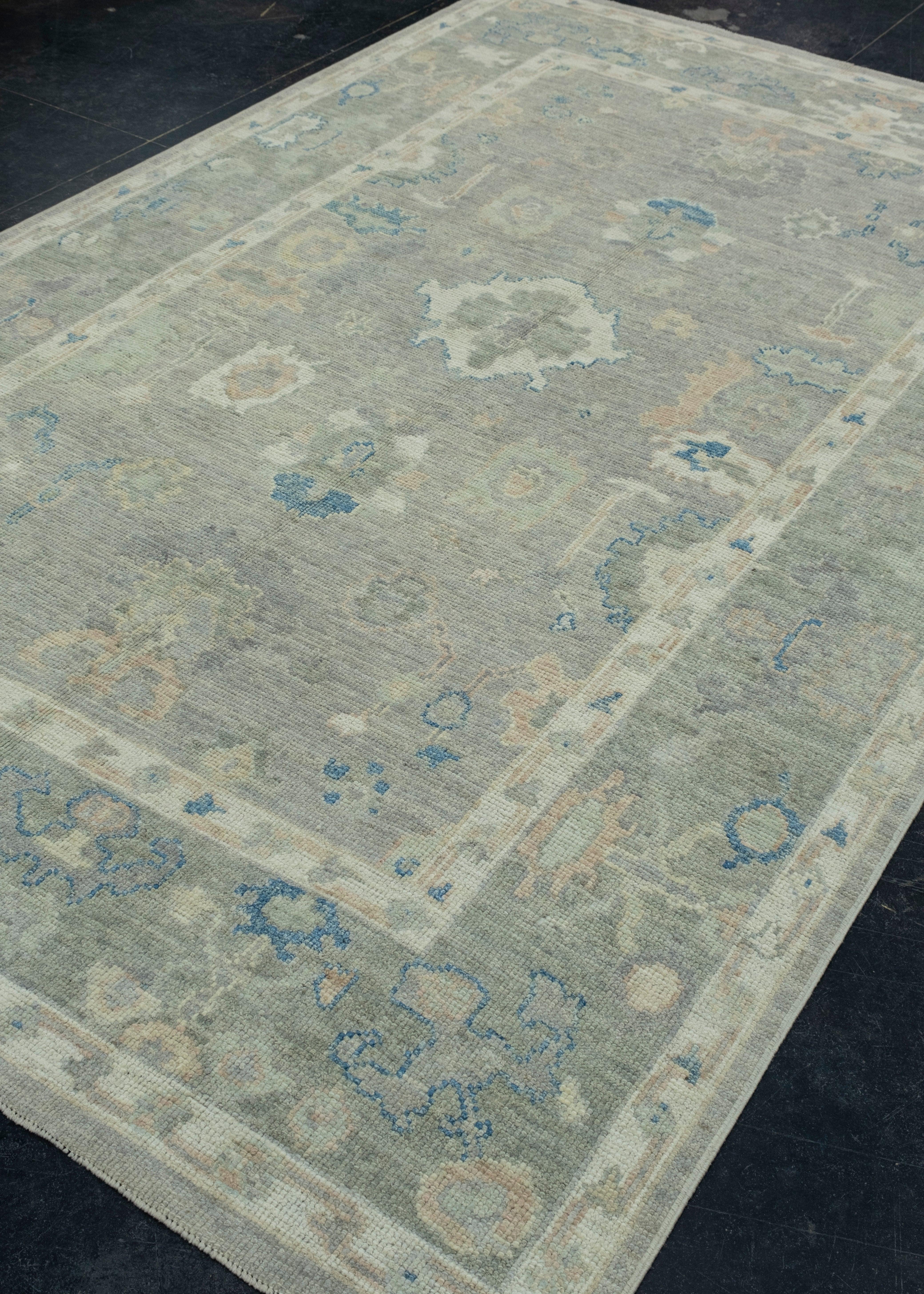 Hand-Knotted Turkish Oushak Rug 6' x 9'5