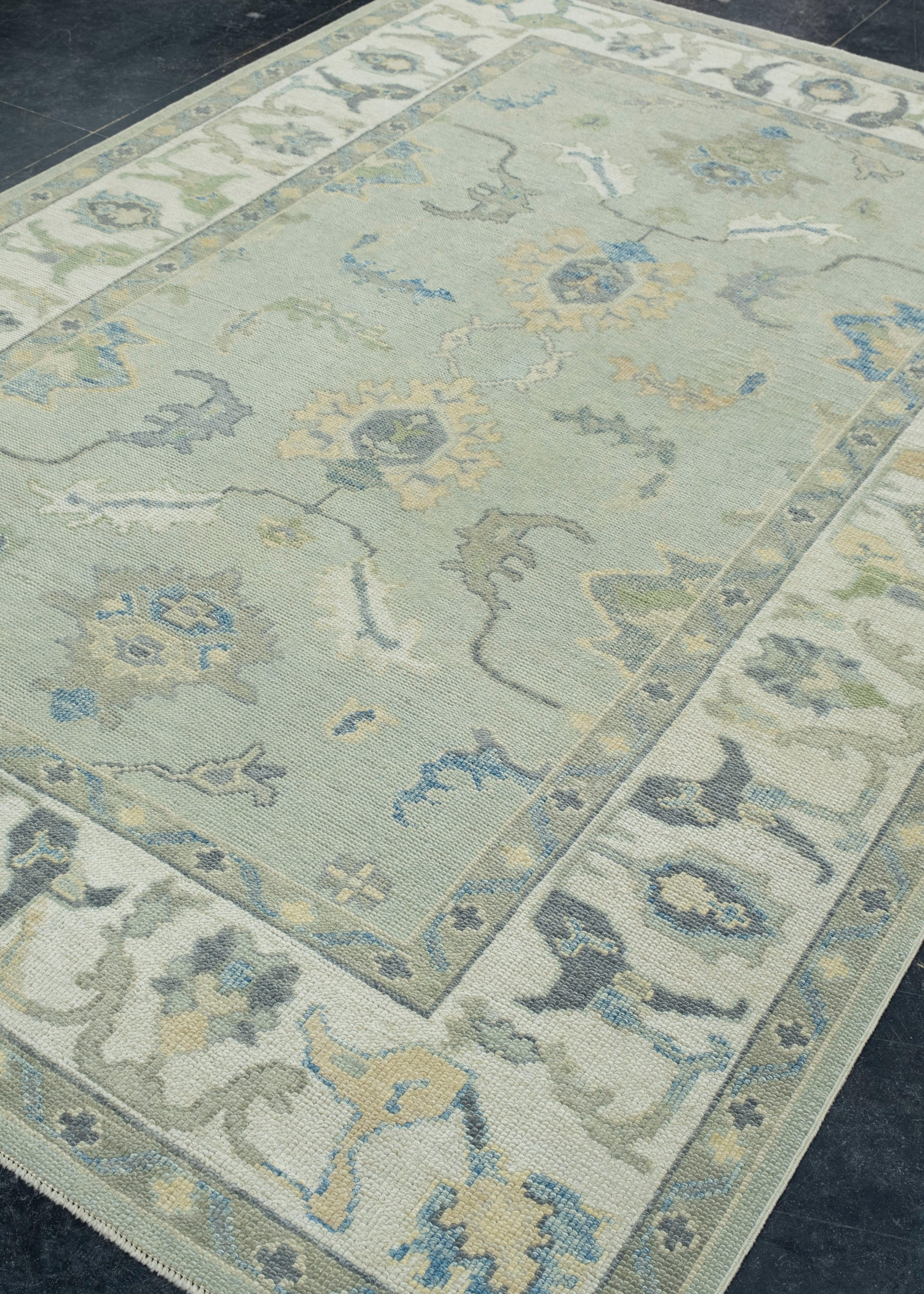 Hand-Knotted Turkish Oushak Rug 6'1