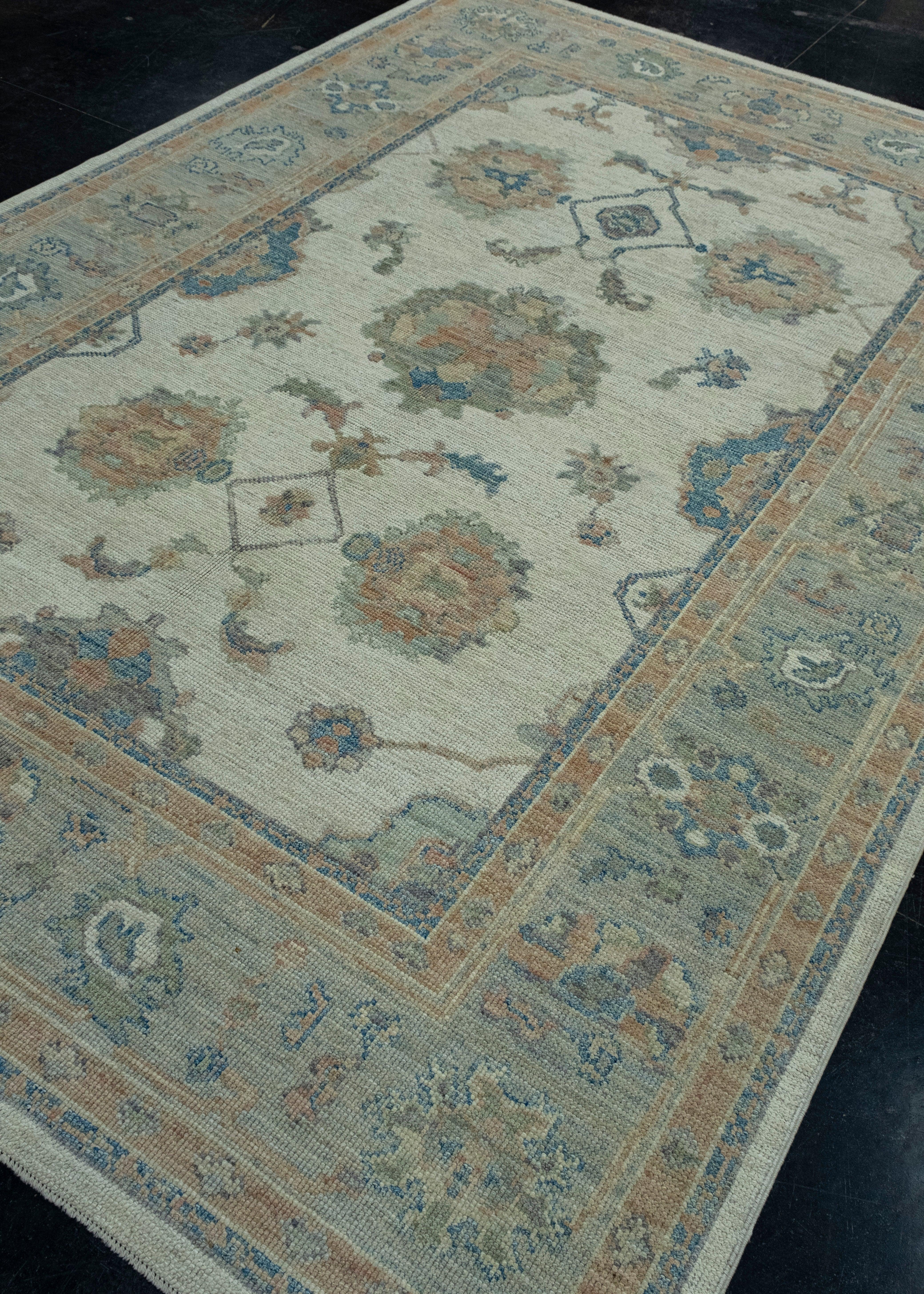 Hand-Knotted Turkish Oushak Rug 6'10