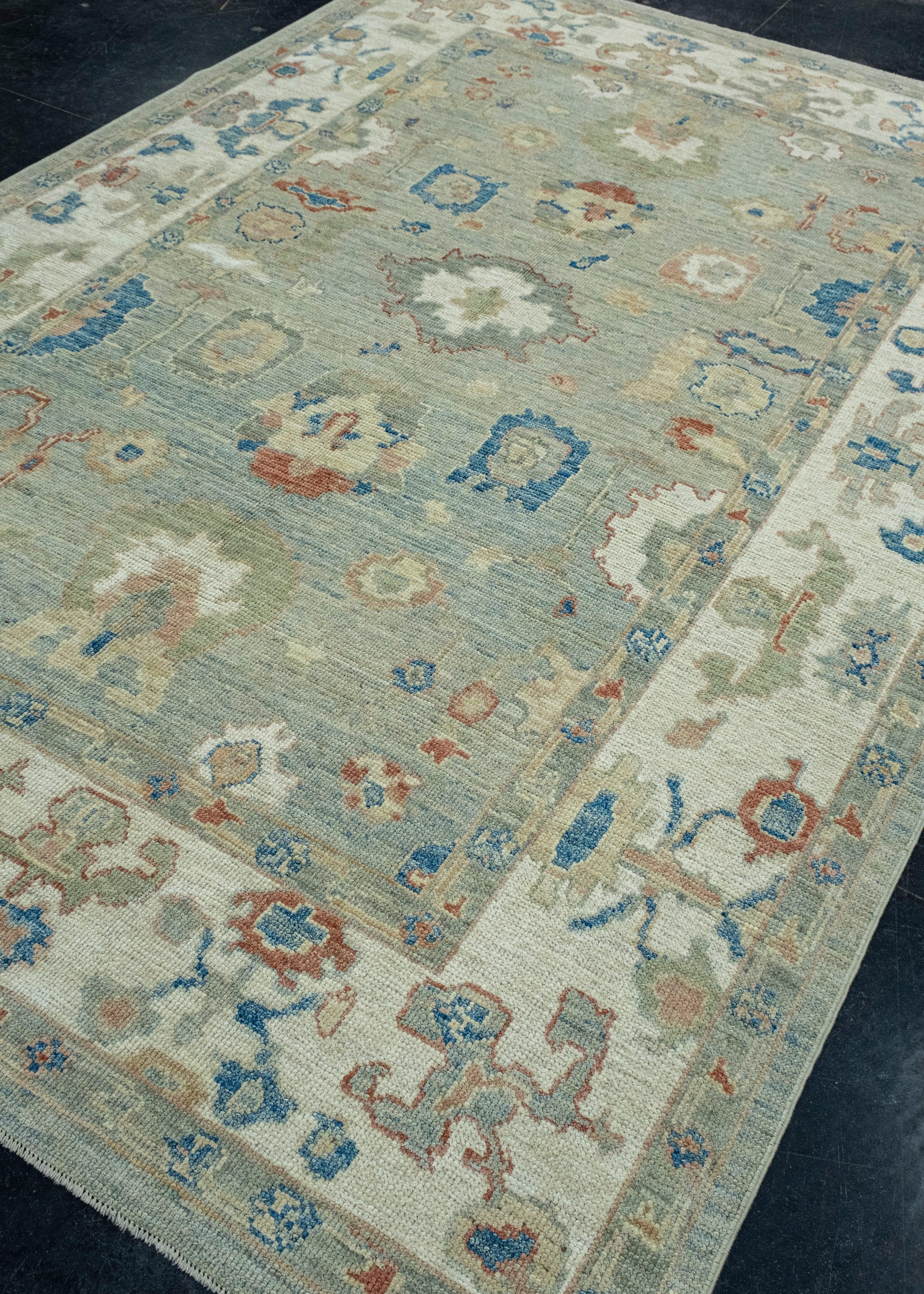 Hand-Knotted Turkish Oushak Rug 6'11