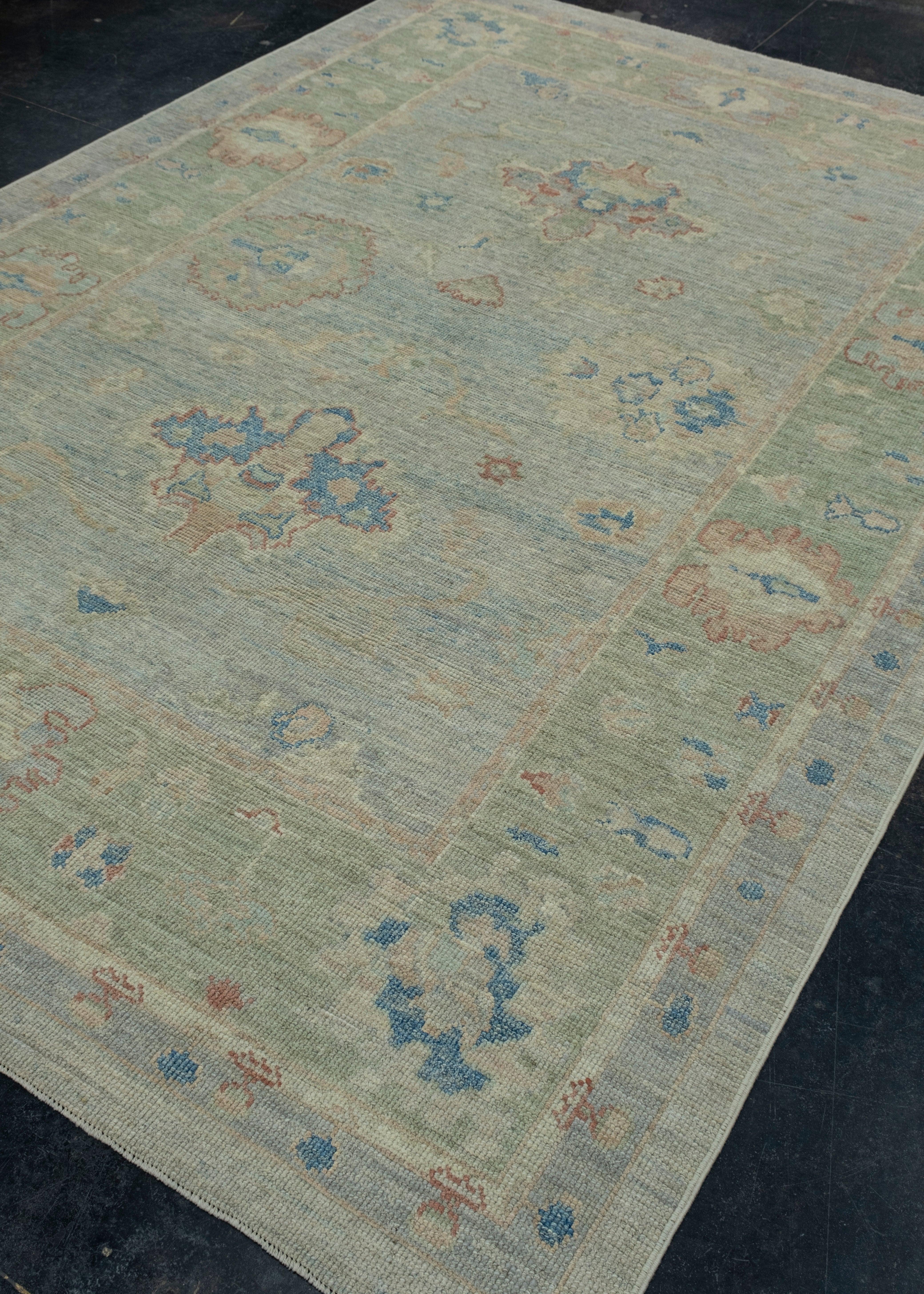 Hand-Knotted Turkish Oushak Rug 6'11