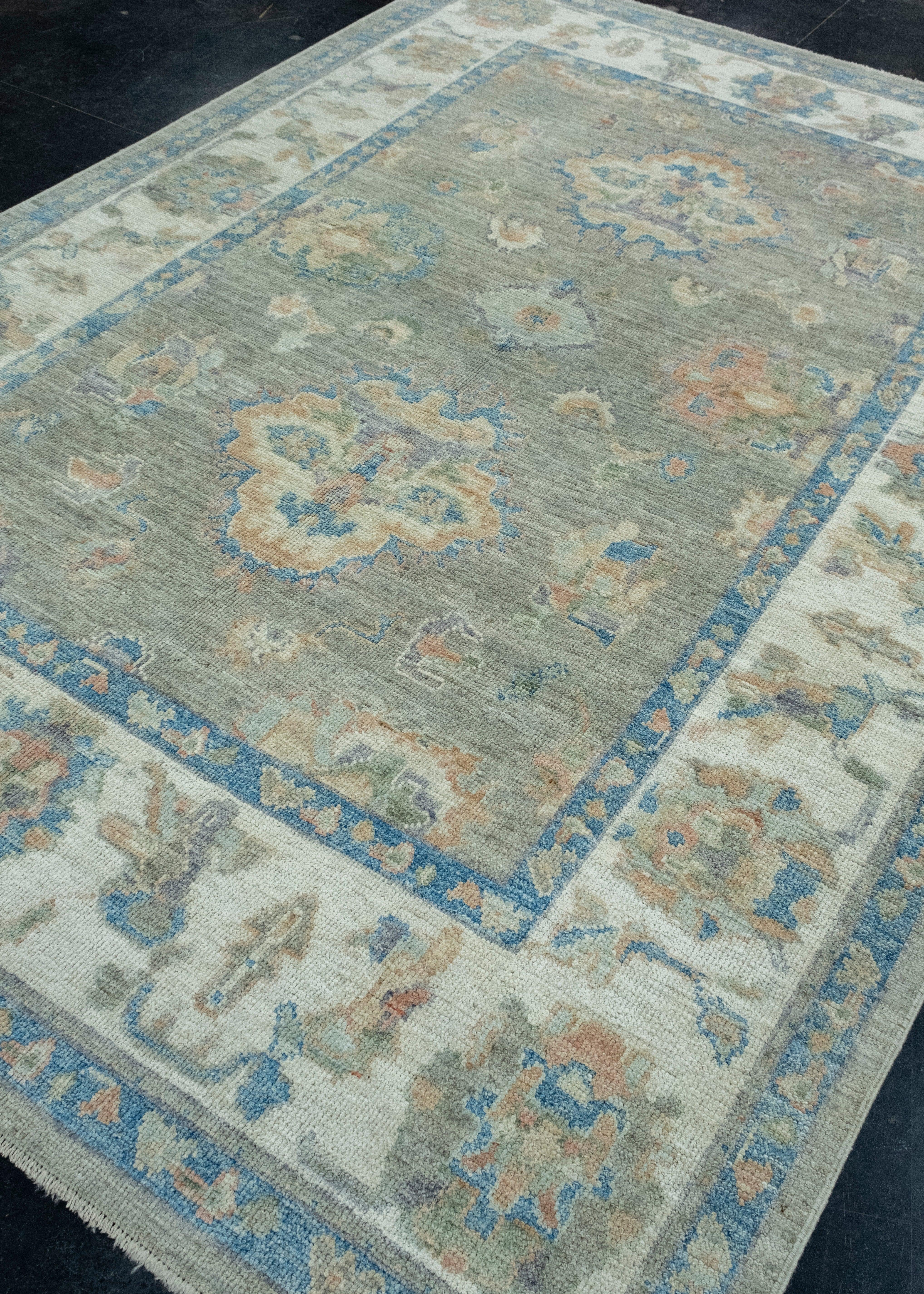 Hand-Knotted Turkish Oushak Rug 6'11