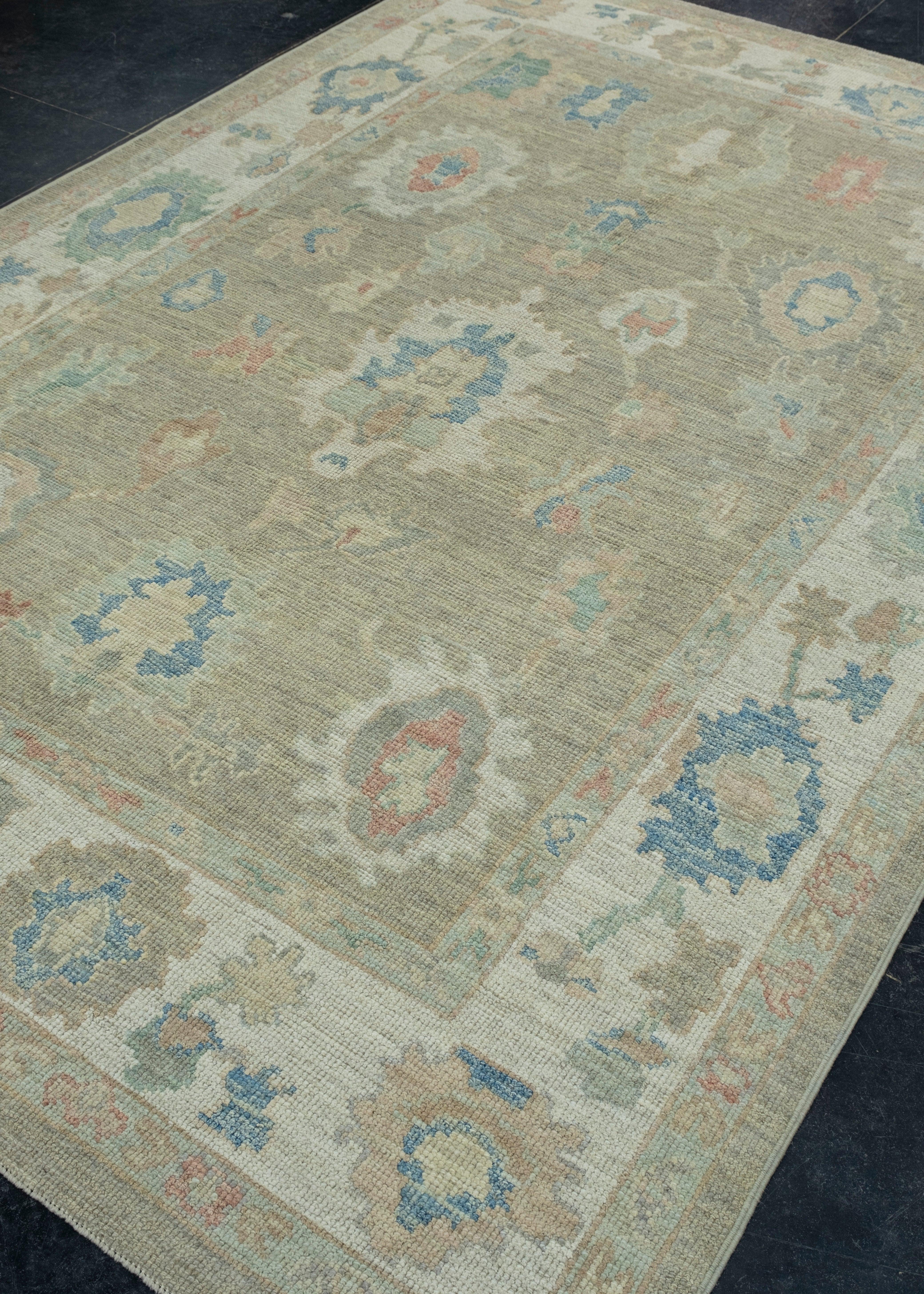Hand-Knotted Turkish Oushak Rug 6'2