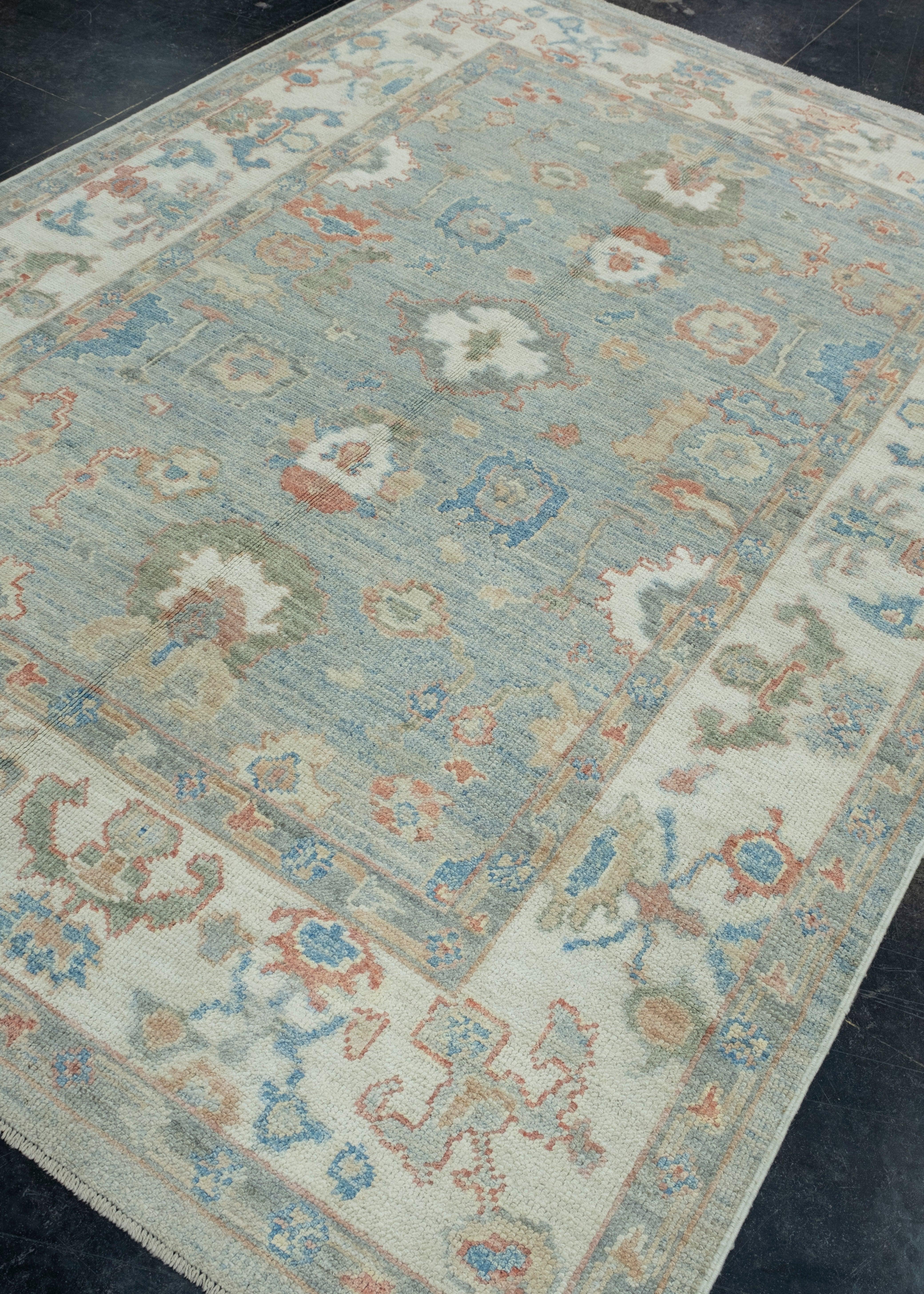 Hand-Knotted Turkish Oushak Rug 6'2