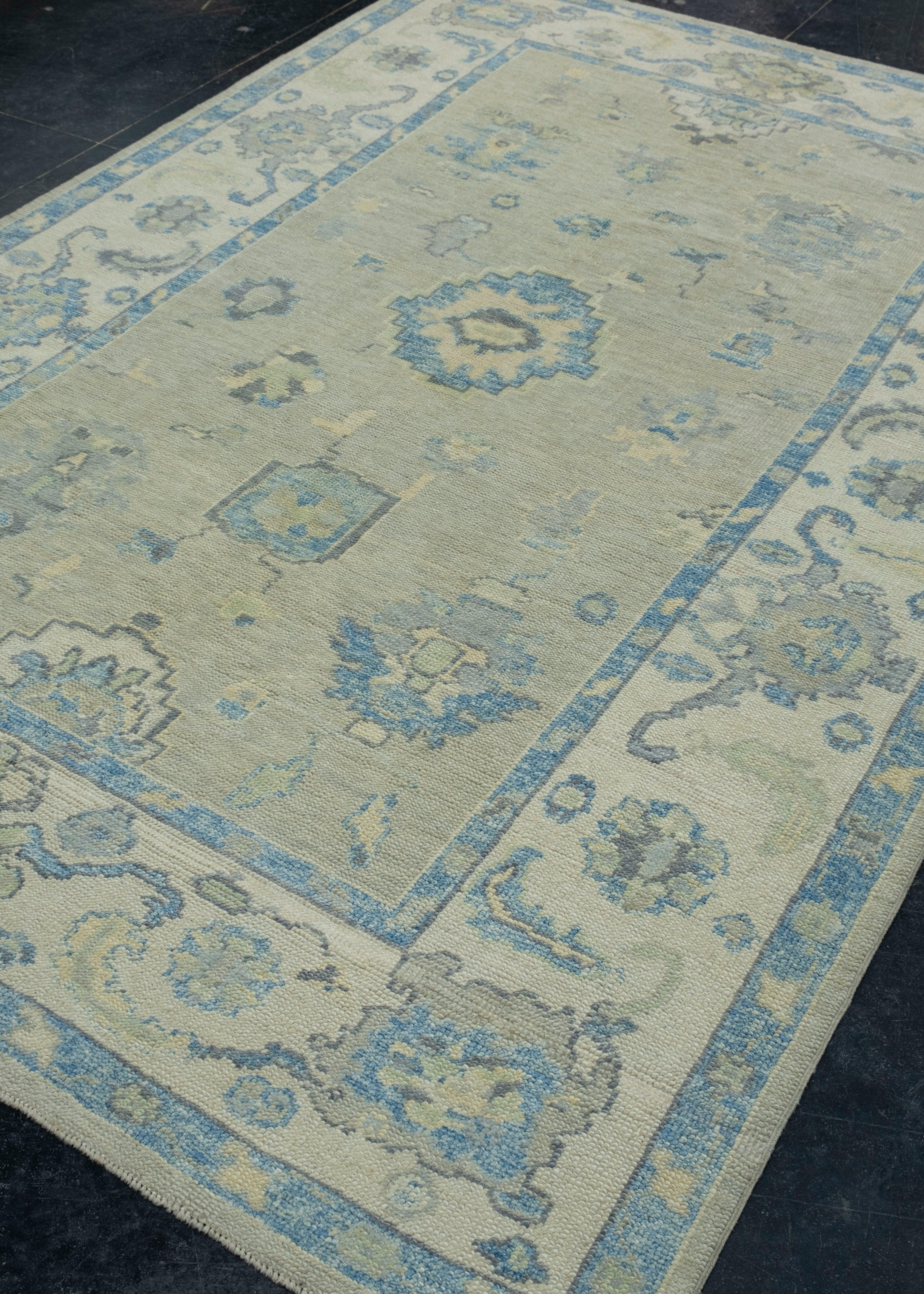 Hand-Knotted Turkish Oushak Rug 6'2