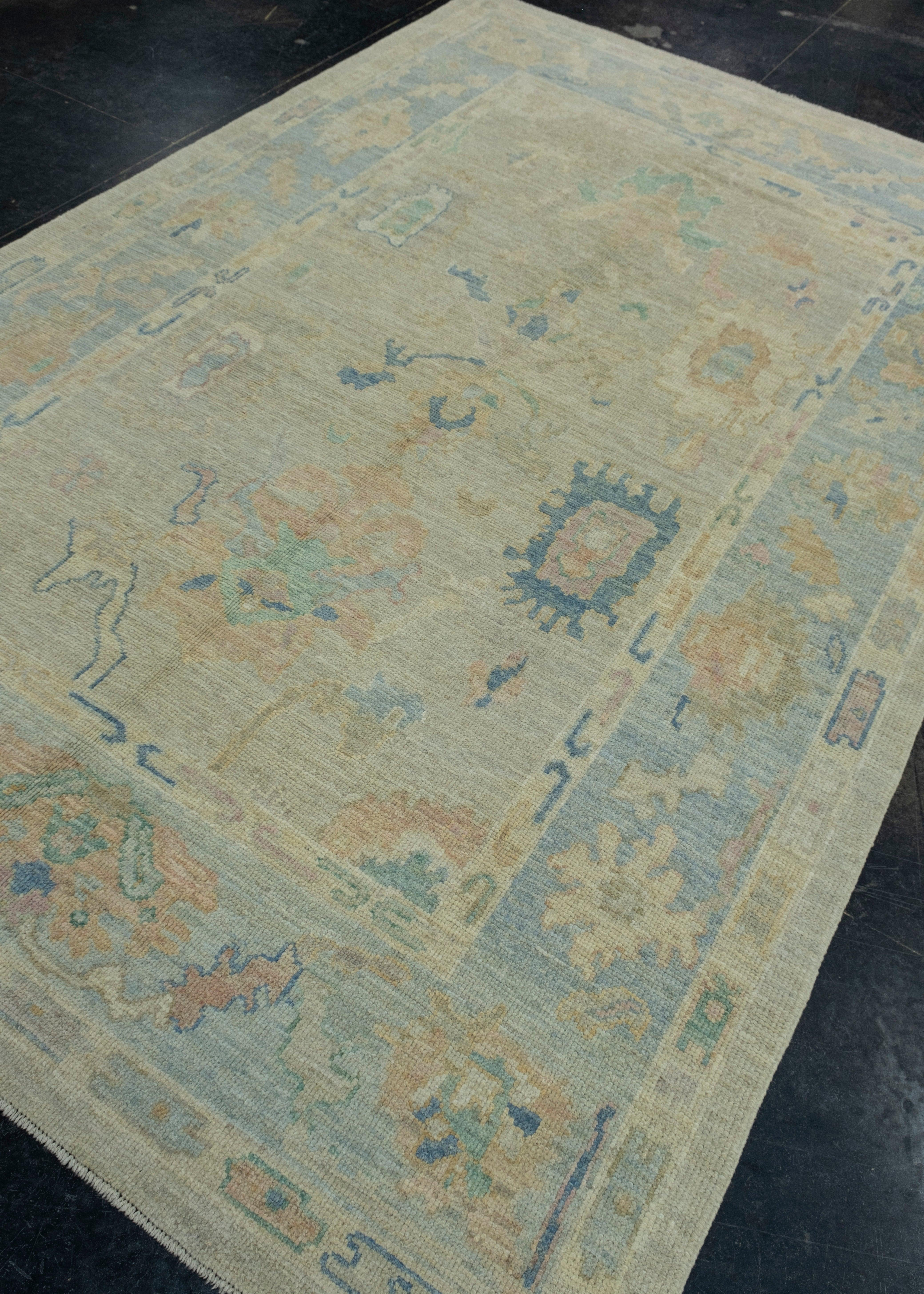 Hand-Knotted Turkish Oushak Rug 6'2