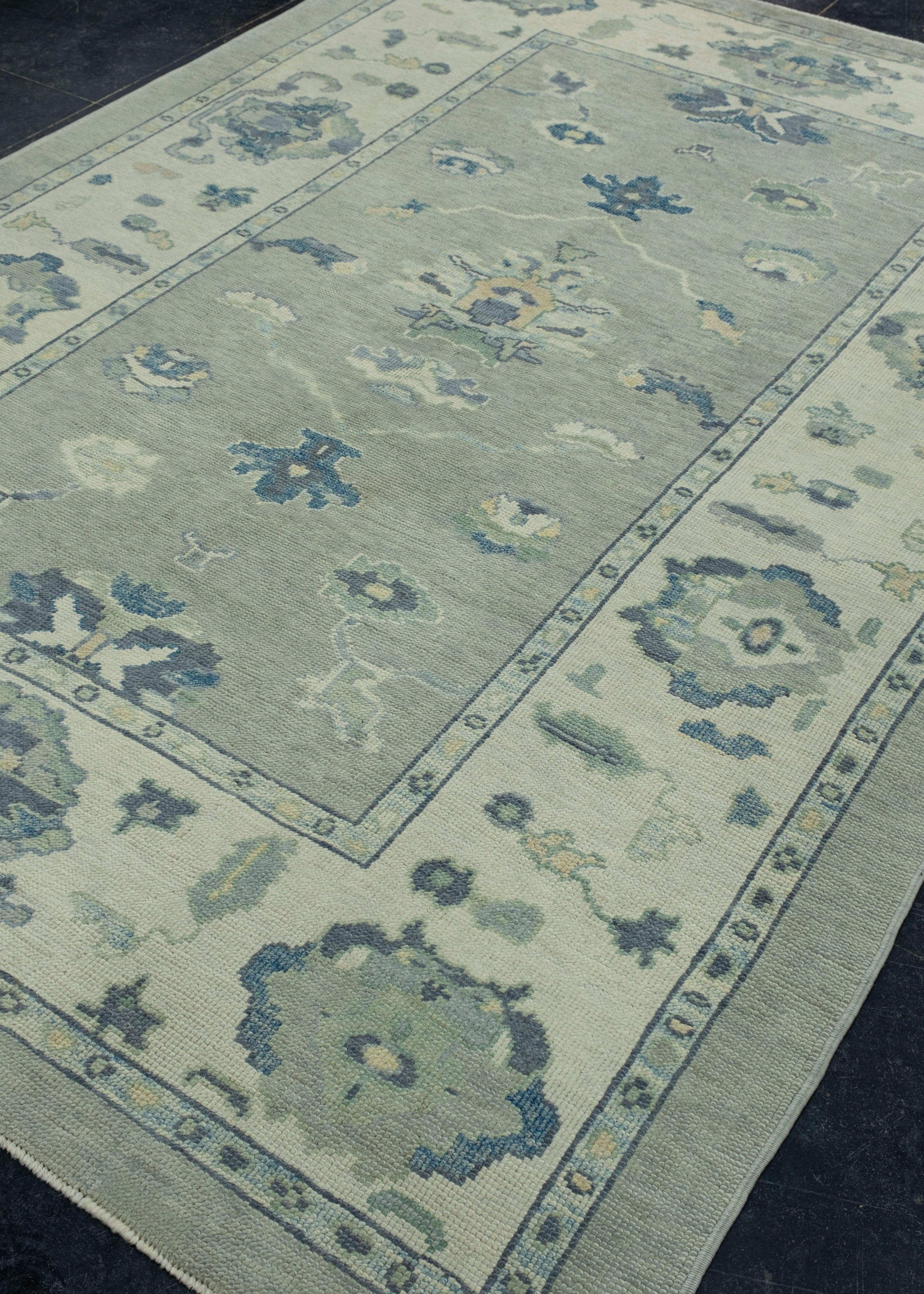 Hand-Knotted Turkish Oushak Rug 6'3