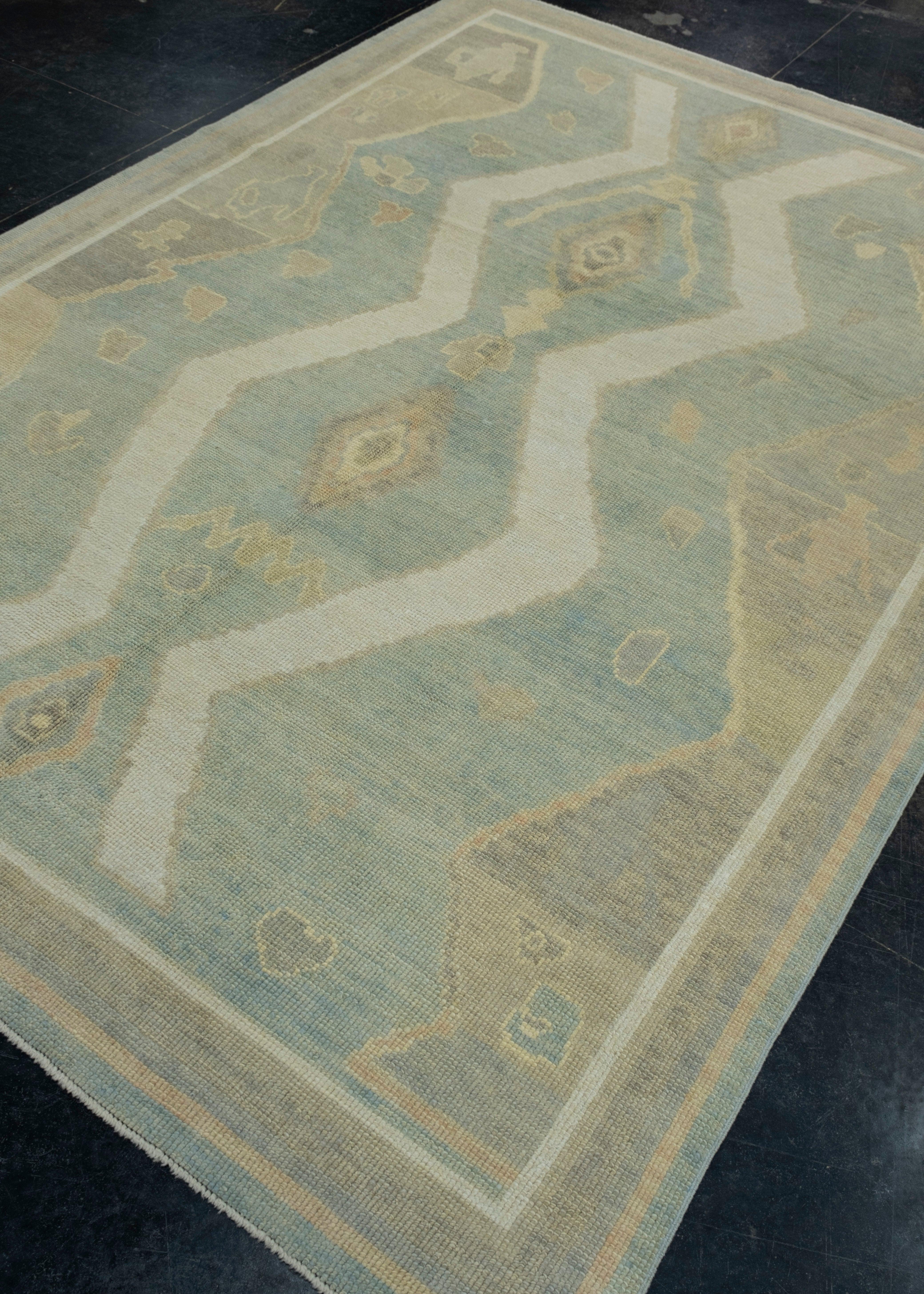 Hand-Knotted Turkish Oushak Rug 6'3