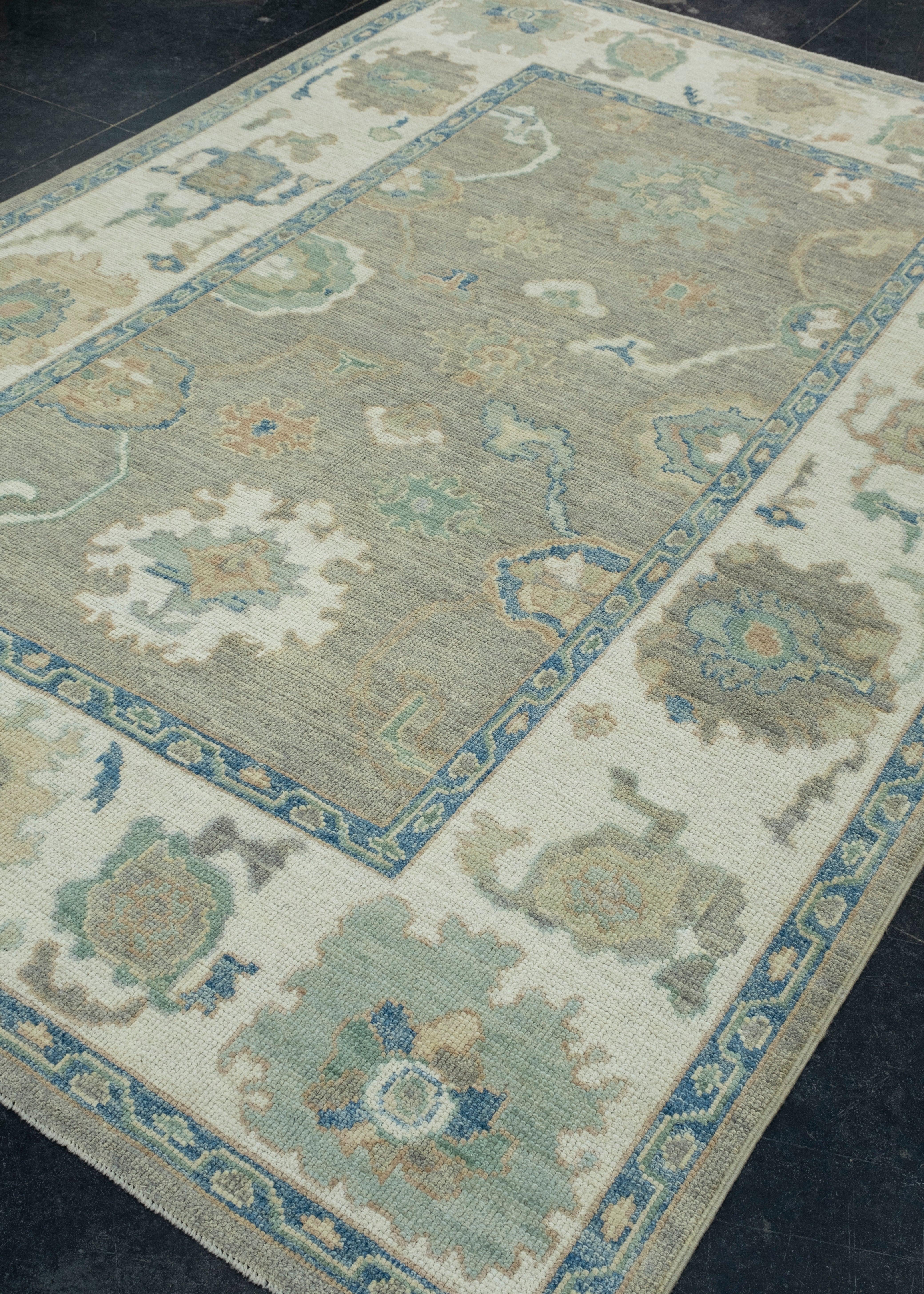 Hand-Knotted Turkish Oushak Rug 6'3