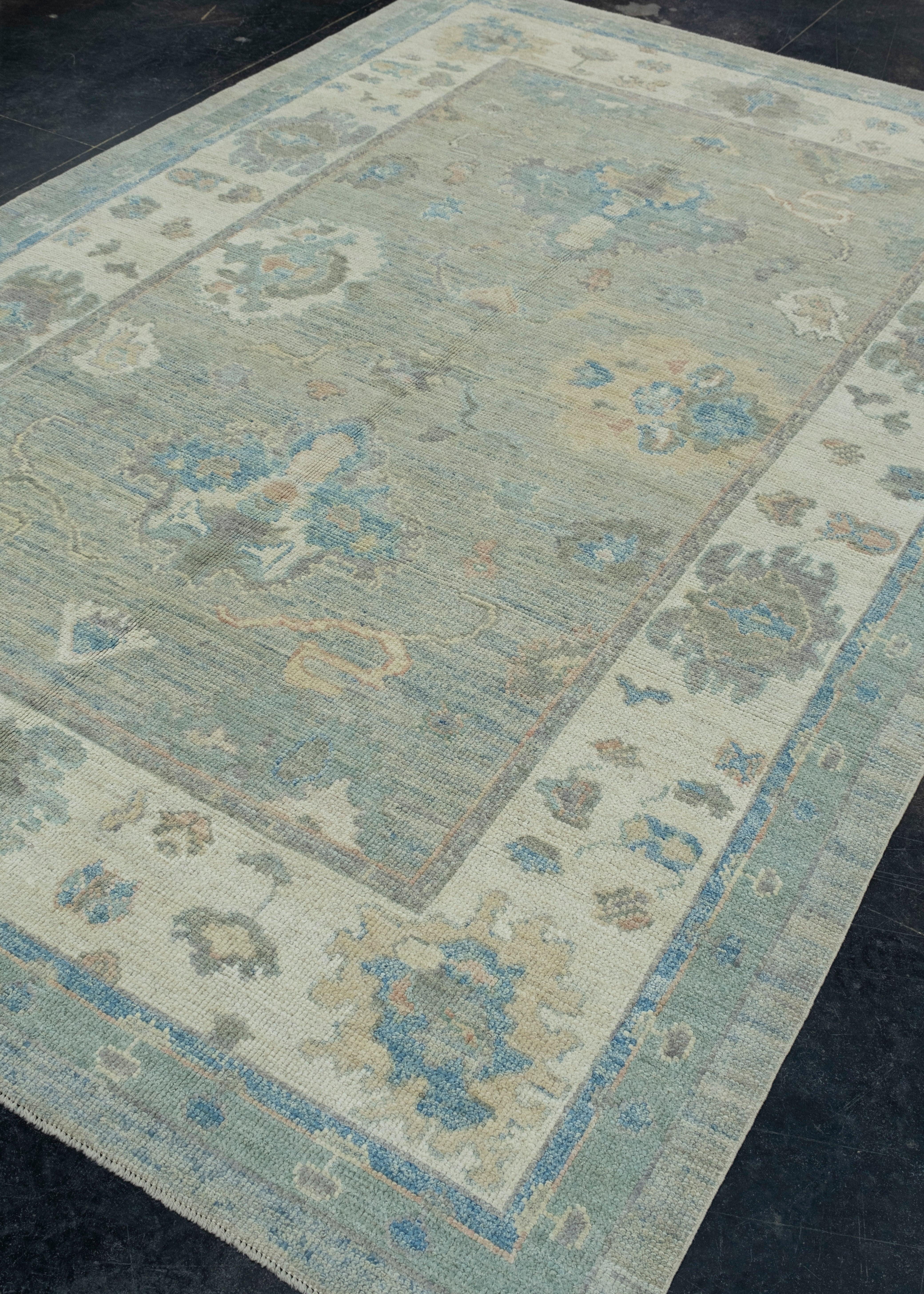 Hand-Knotted Turkish Oushak Rug 6'3