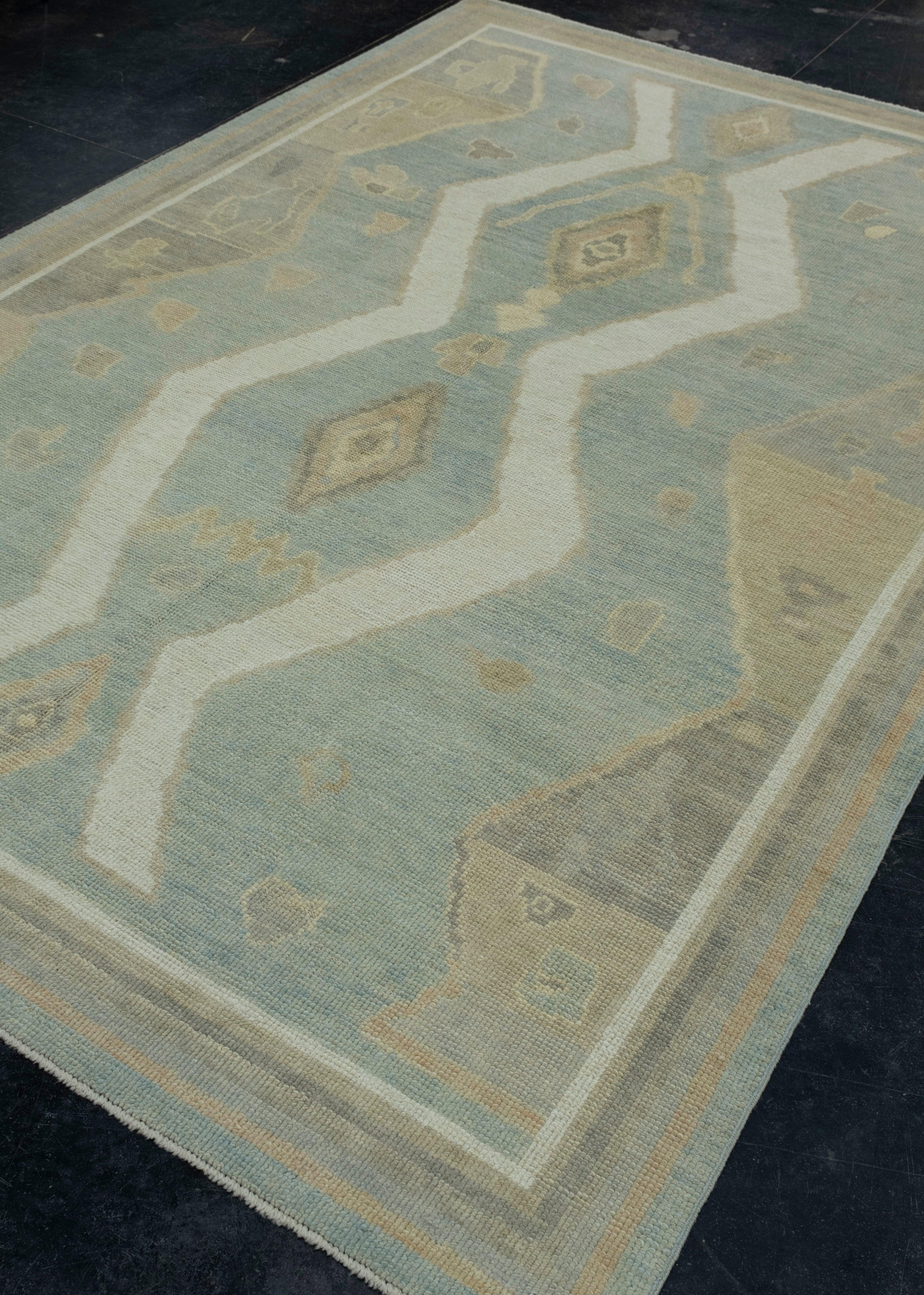 Hand-Knotted Turkish Oushak Rug 6'3