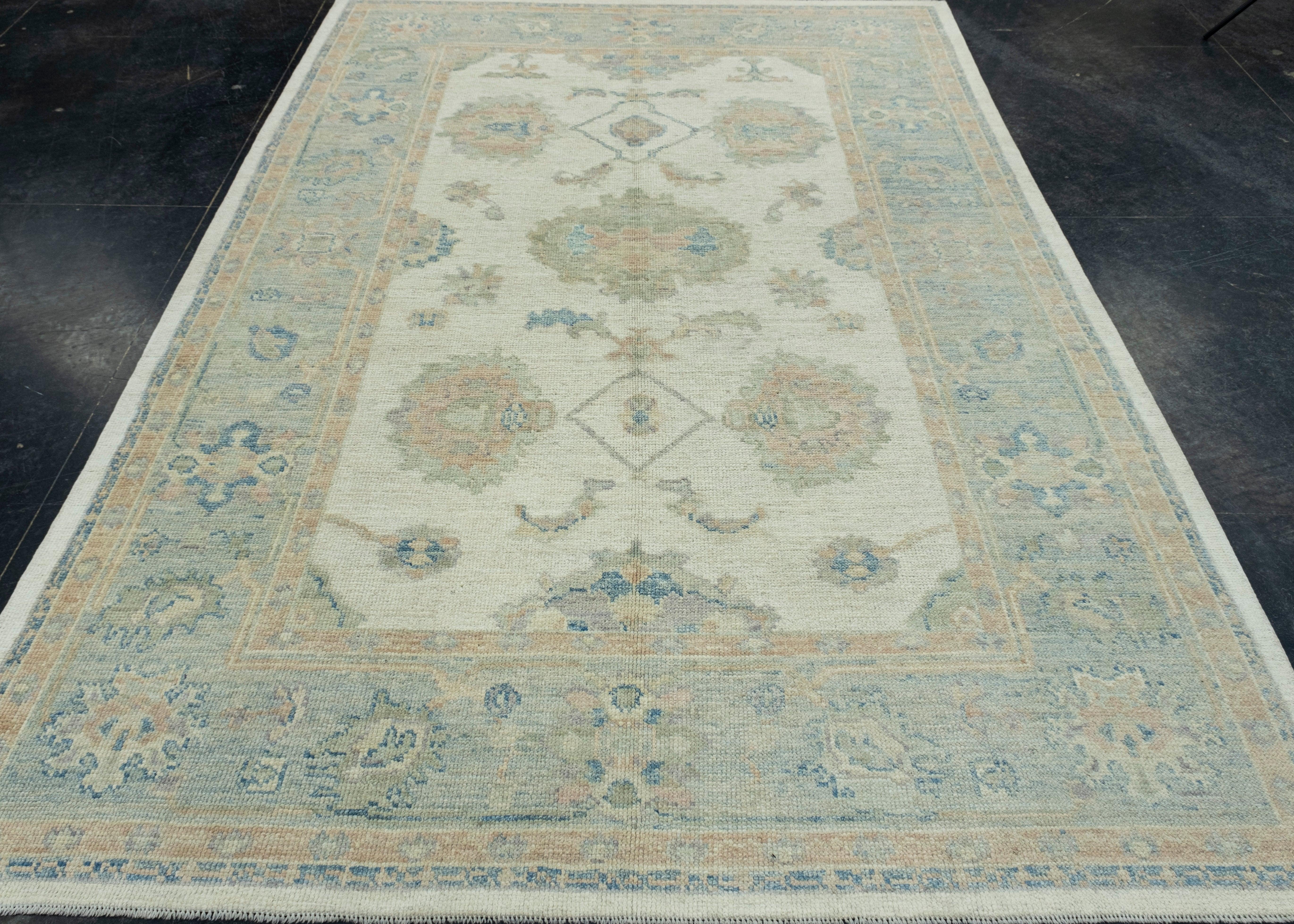 Hand-Knotted Turkish Oushak Rug 6'4