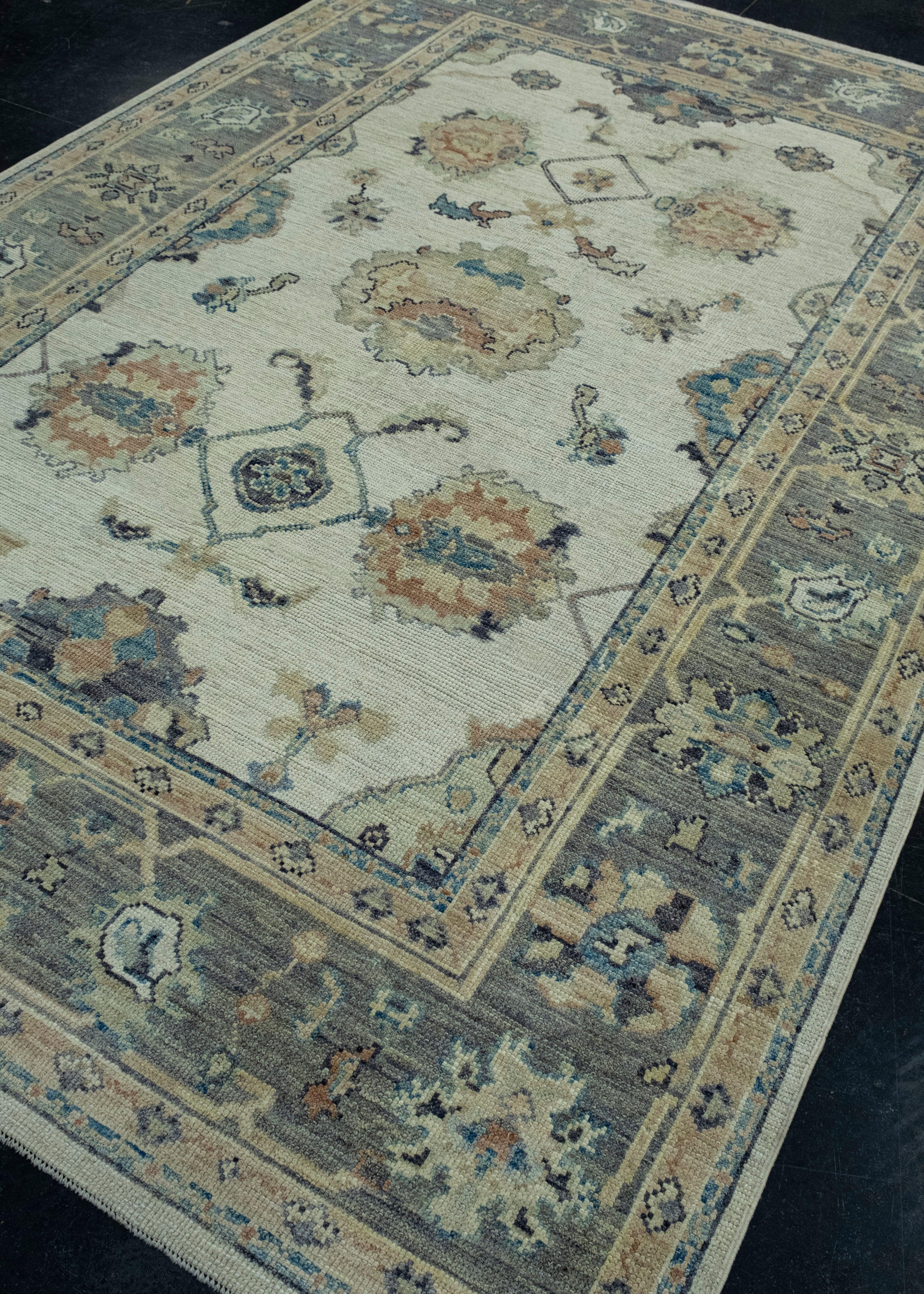 Hand-Knotted Turkish Oushak Rug 6'8