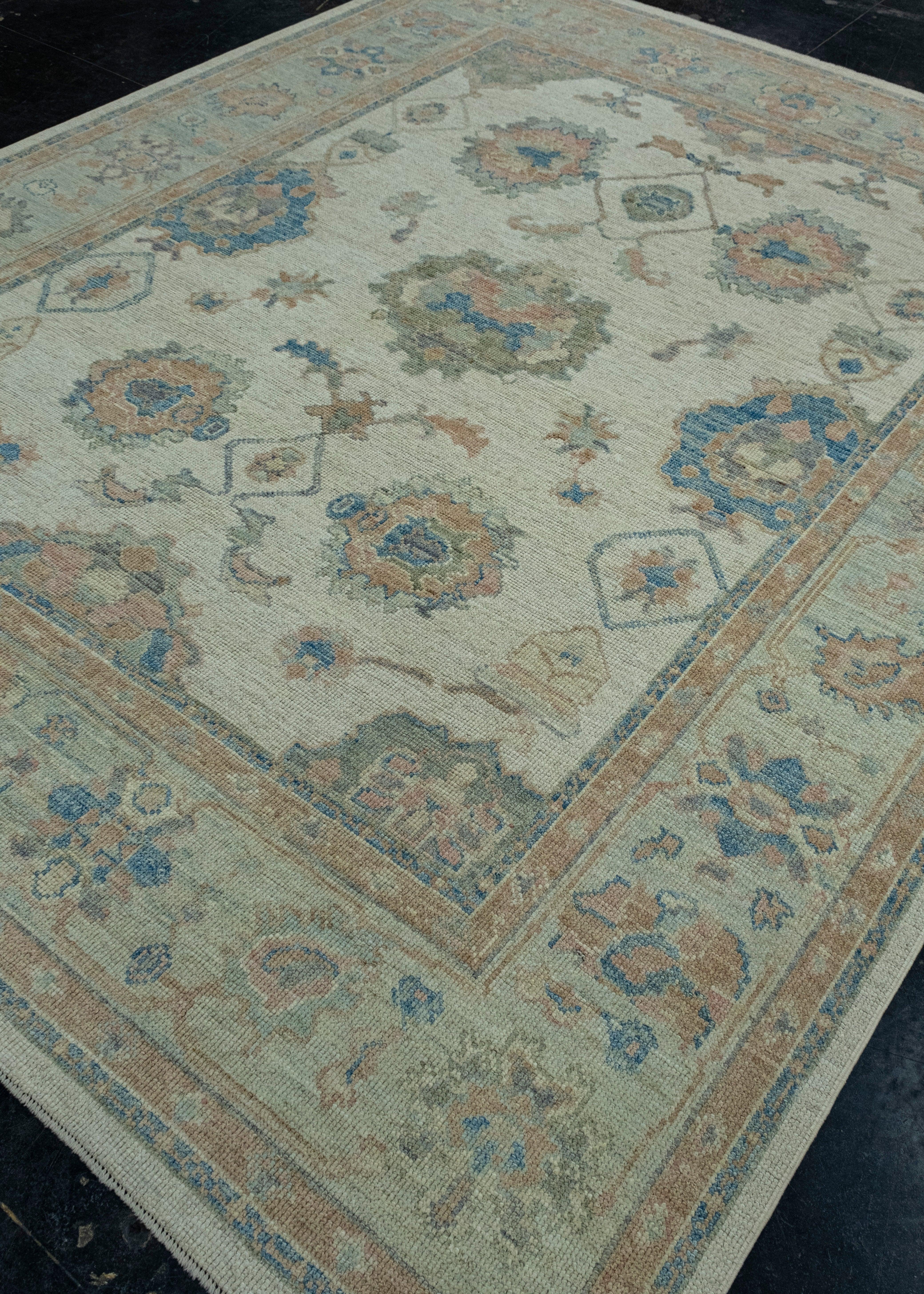Hand-Knotted Turkish Oushak Rug 8' x 10'1