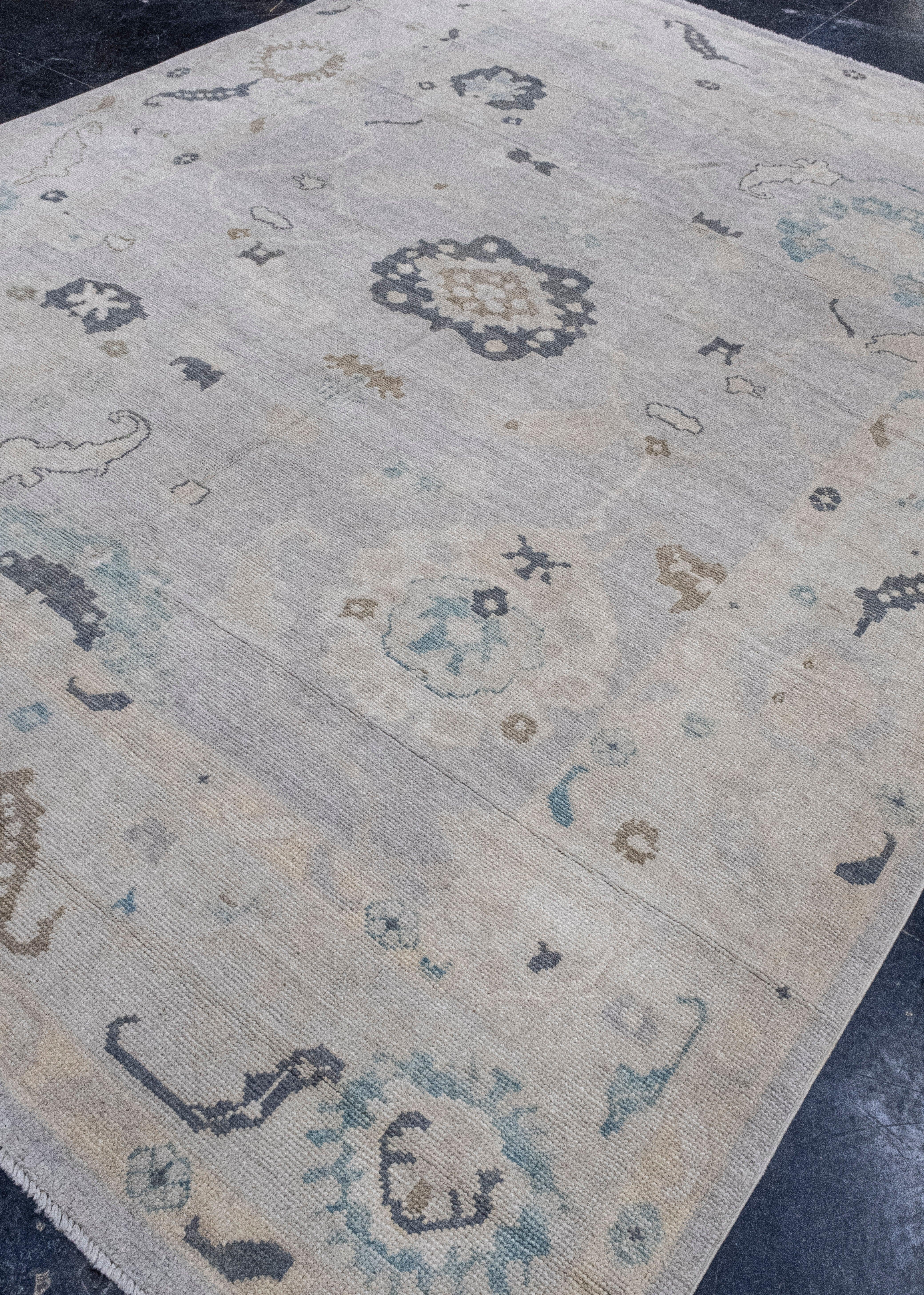 Hand-Knotted Turkish Oushak Rug 8' x 10'8