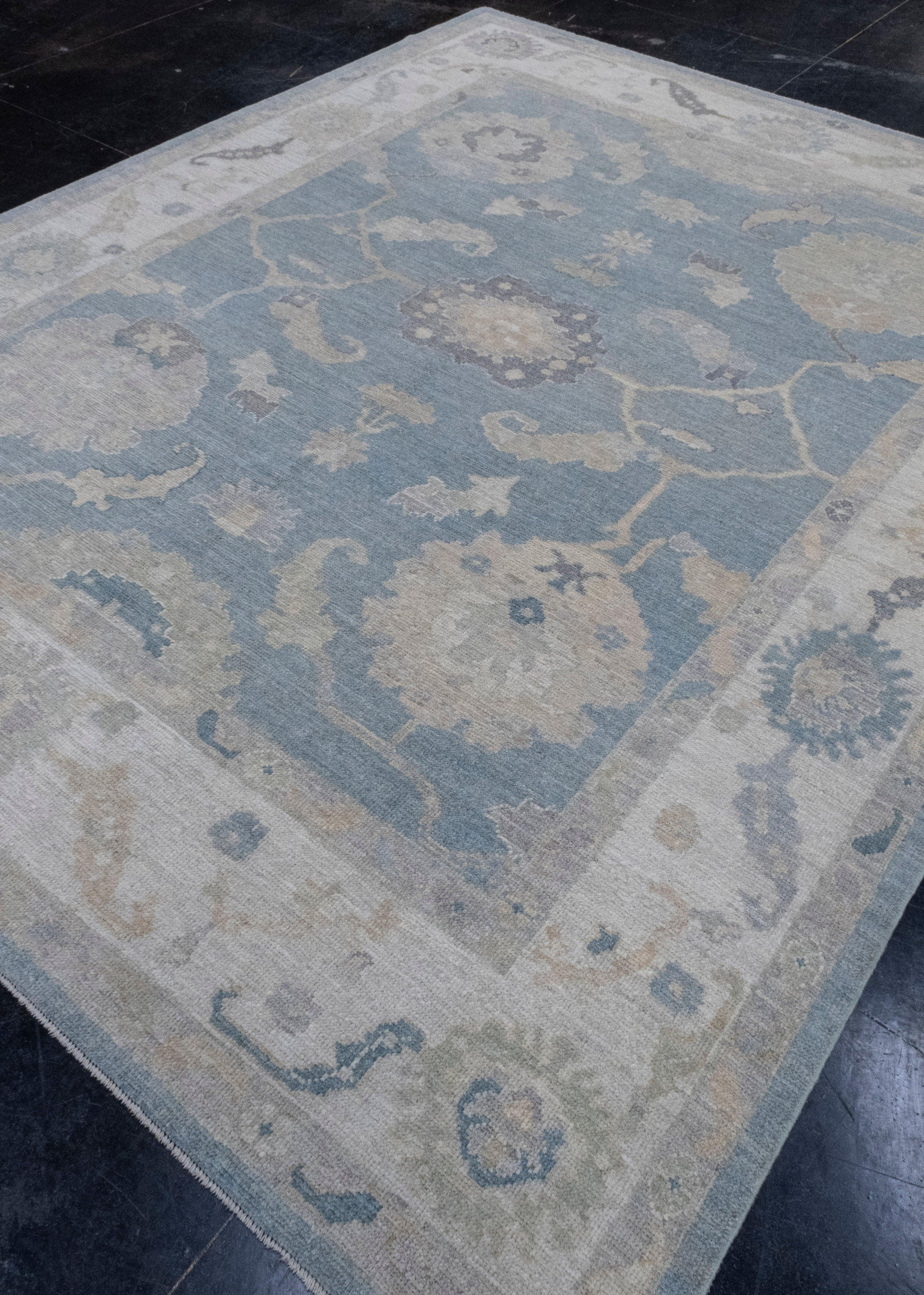 Hand-Knotted Turkish Oushak Rug 8' x 9'10