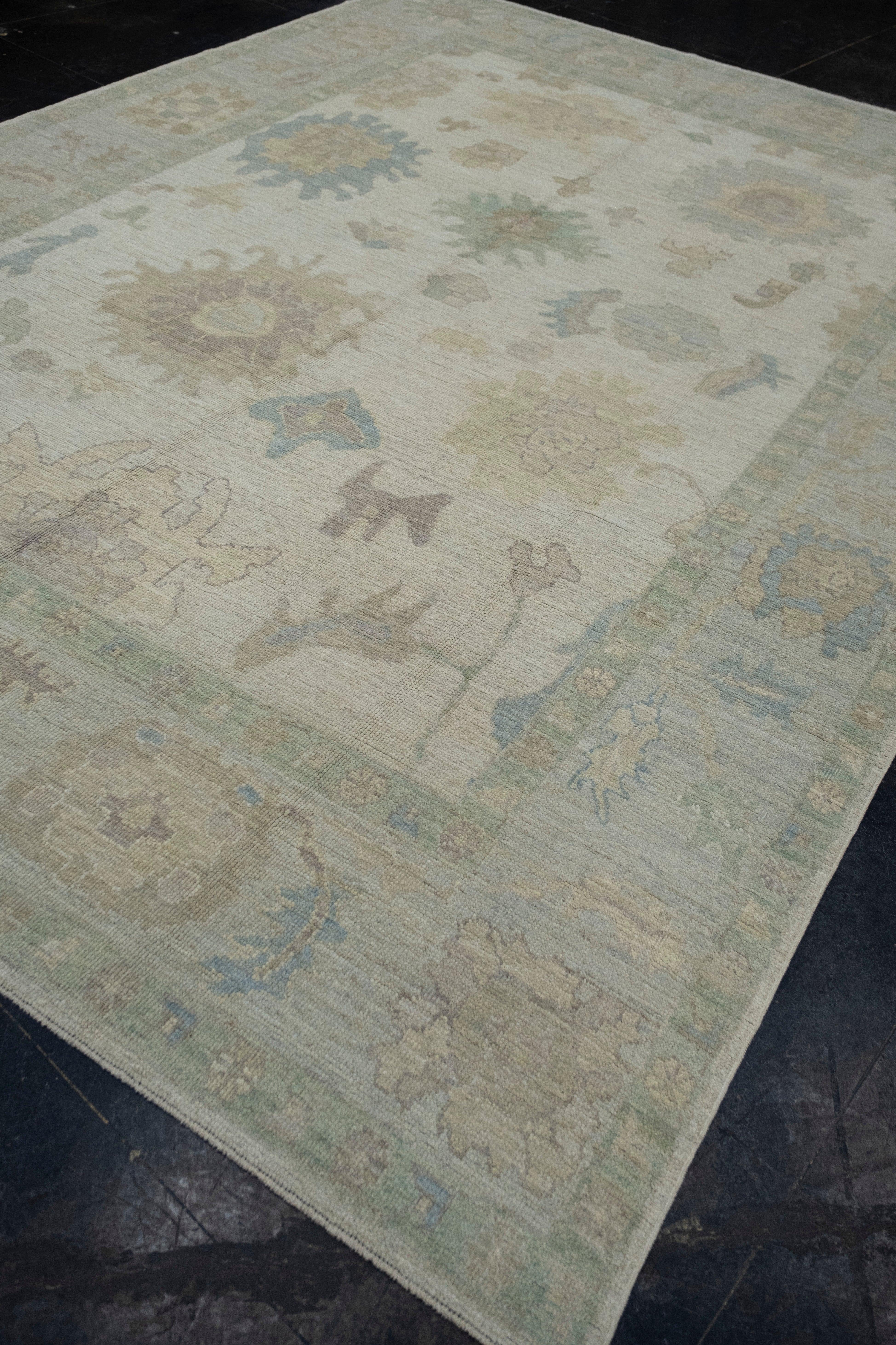 Hand-Knotted Turkish Oushak Rug 8'10
