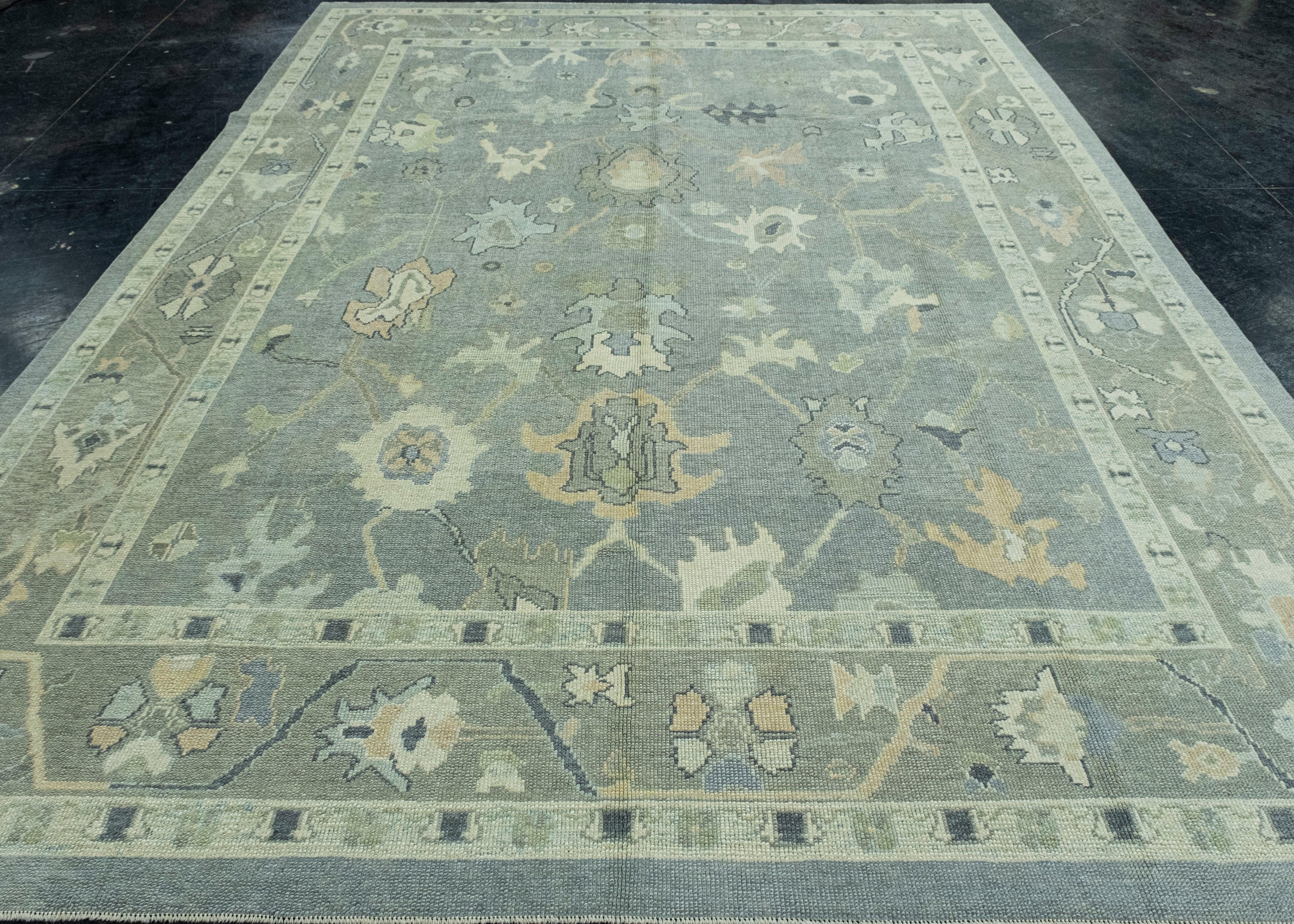 Hand-Knotted Turkish Oushak Rug 8'11