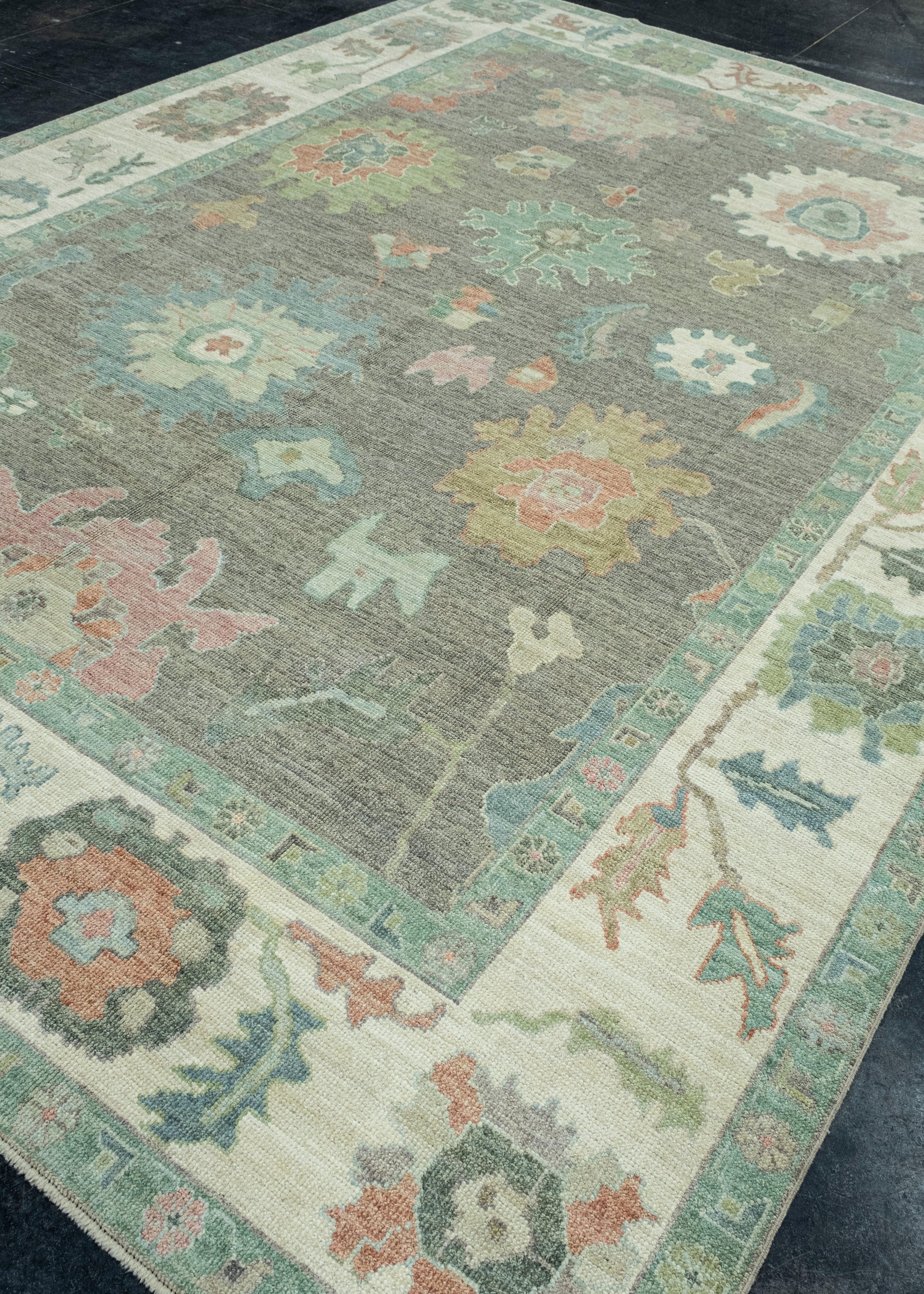 Hand-Knotted Turkish Oushak Rug 8'11