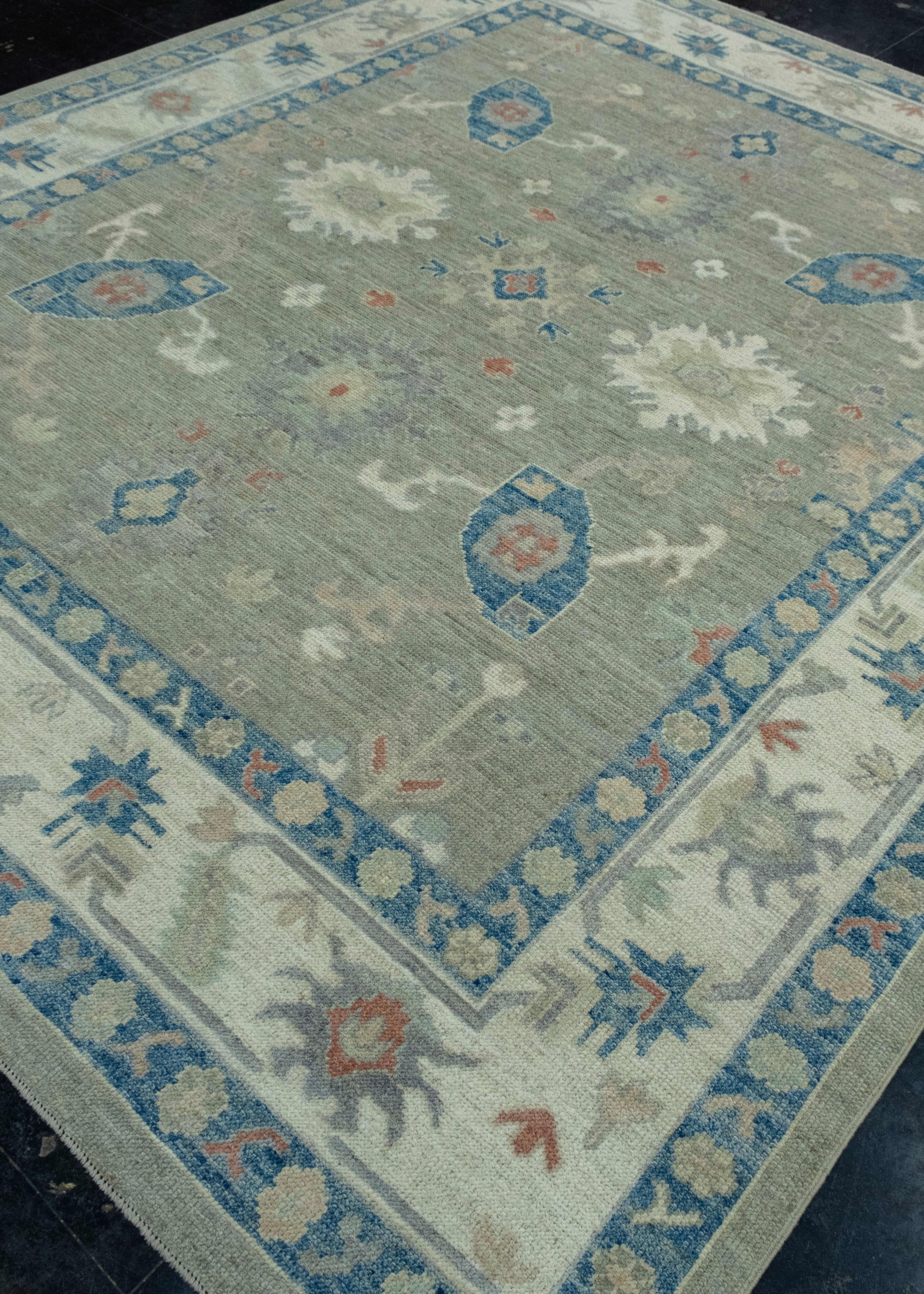 Hand-Knotted Turkish Oushak Rug 8'7