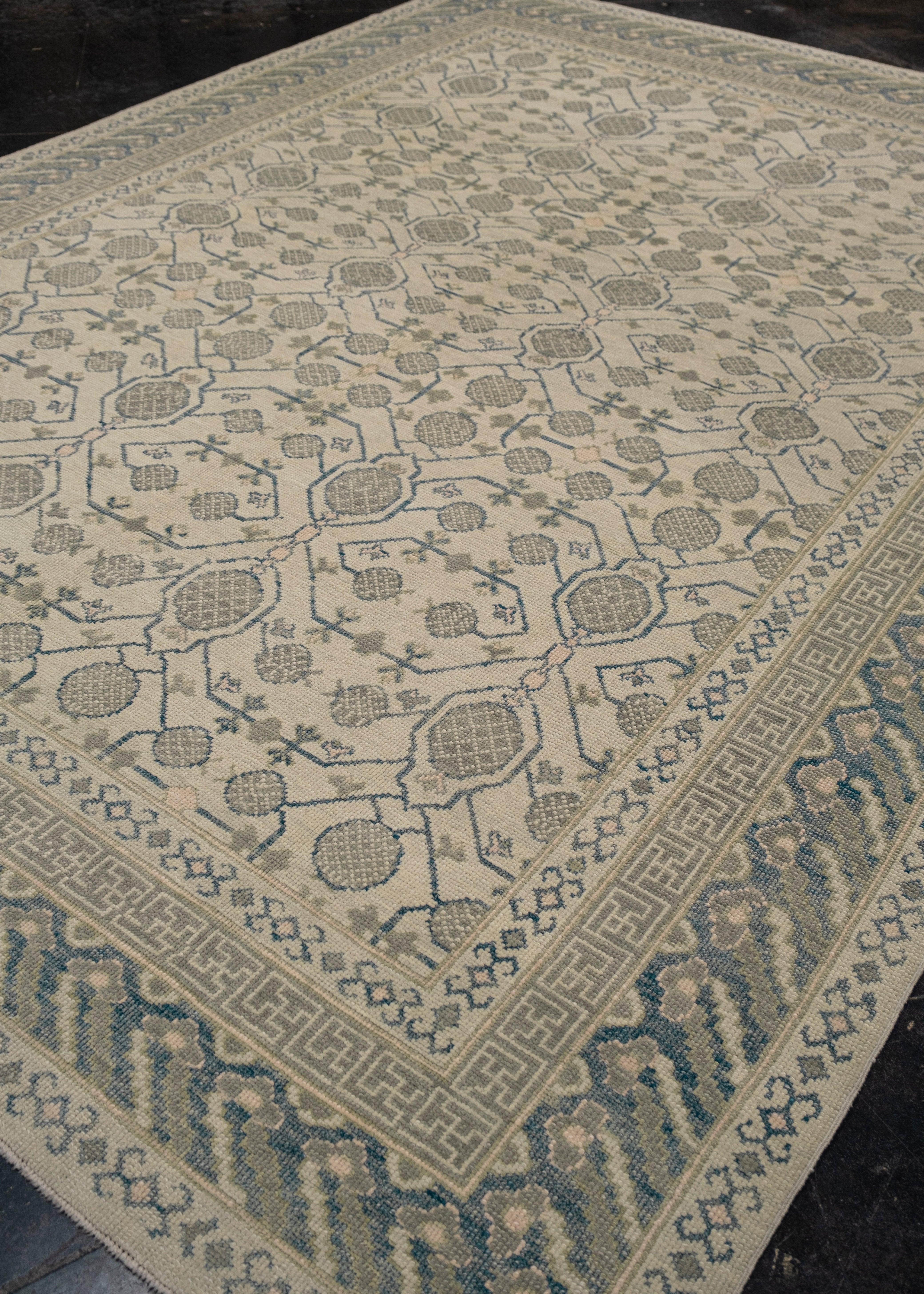 Hand-Knotted Turkish Oushak Rug 8'9
