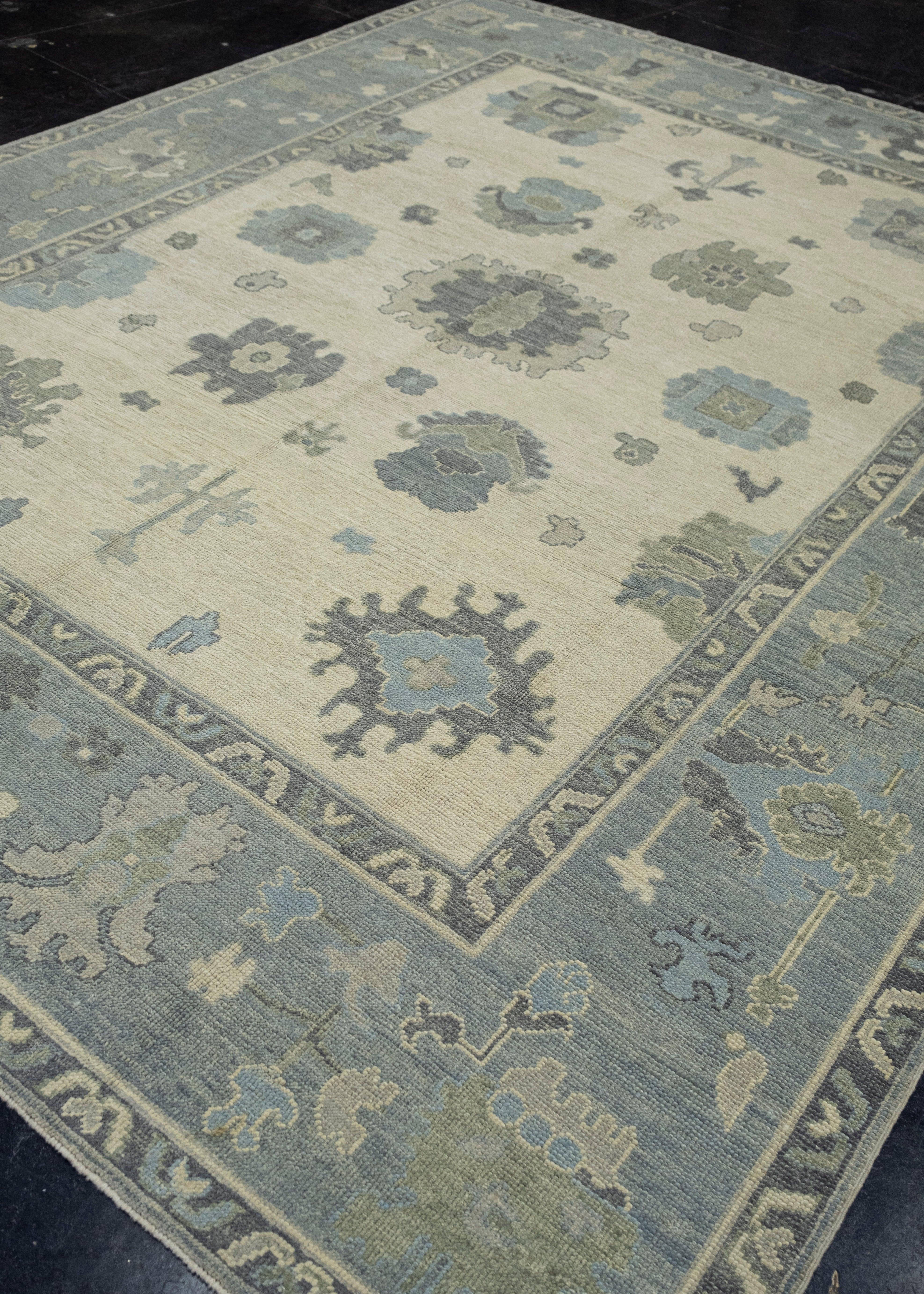 Hand-Knotted Turkish Oushak Rug 9' x 11'7