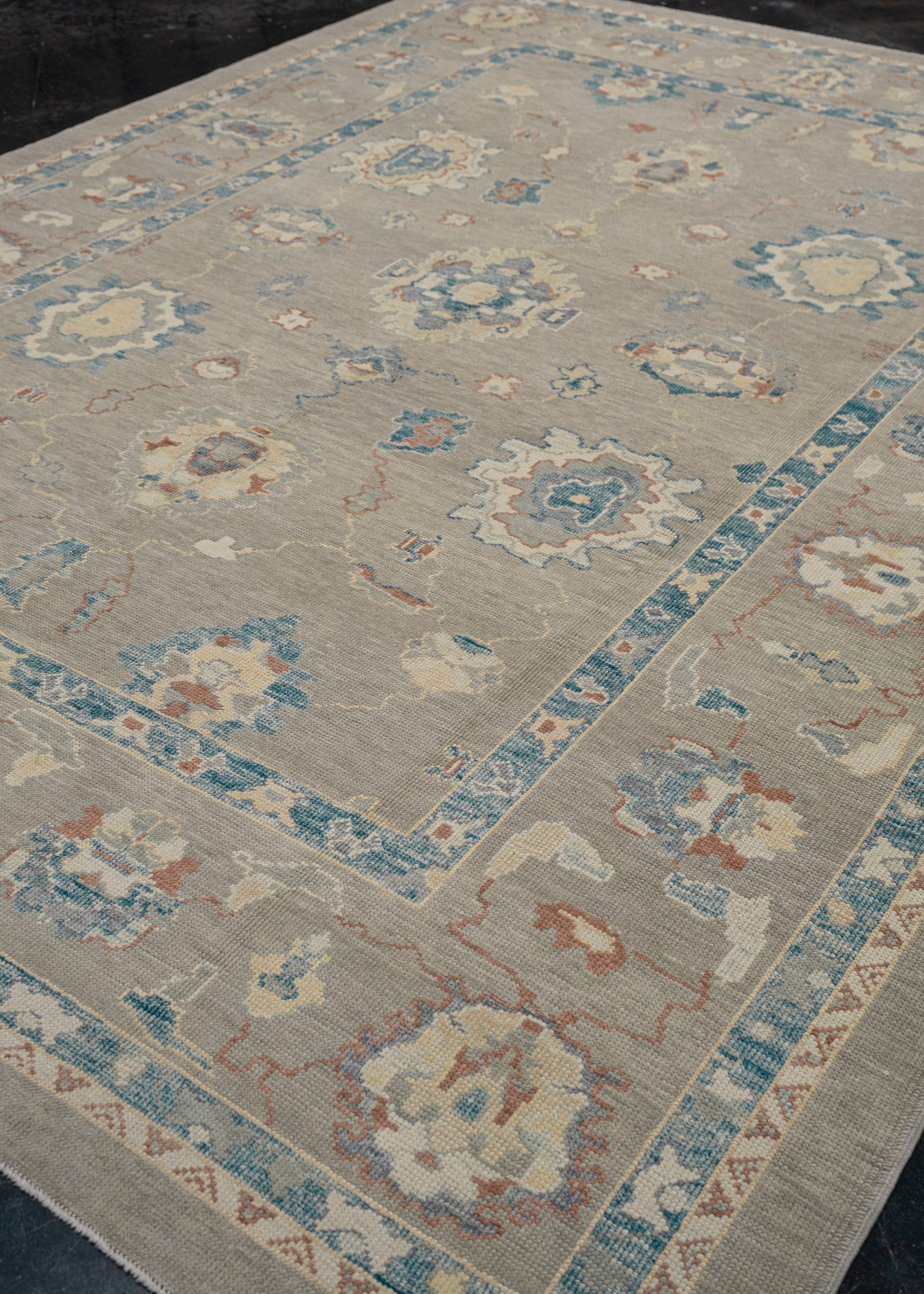 Hand-Knotted Turkish Oushak Rug 9' x 12' #7292 For Sale