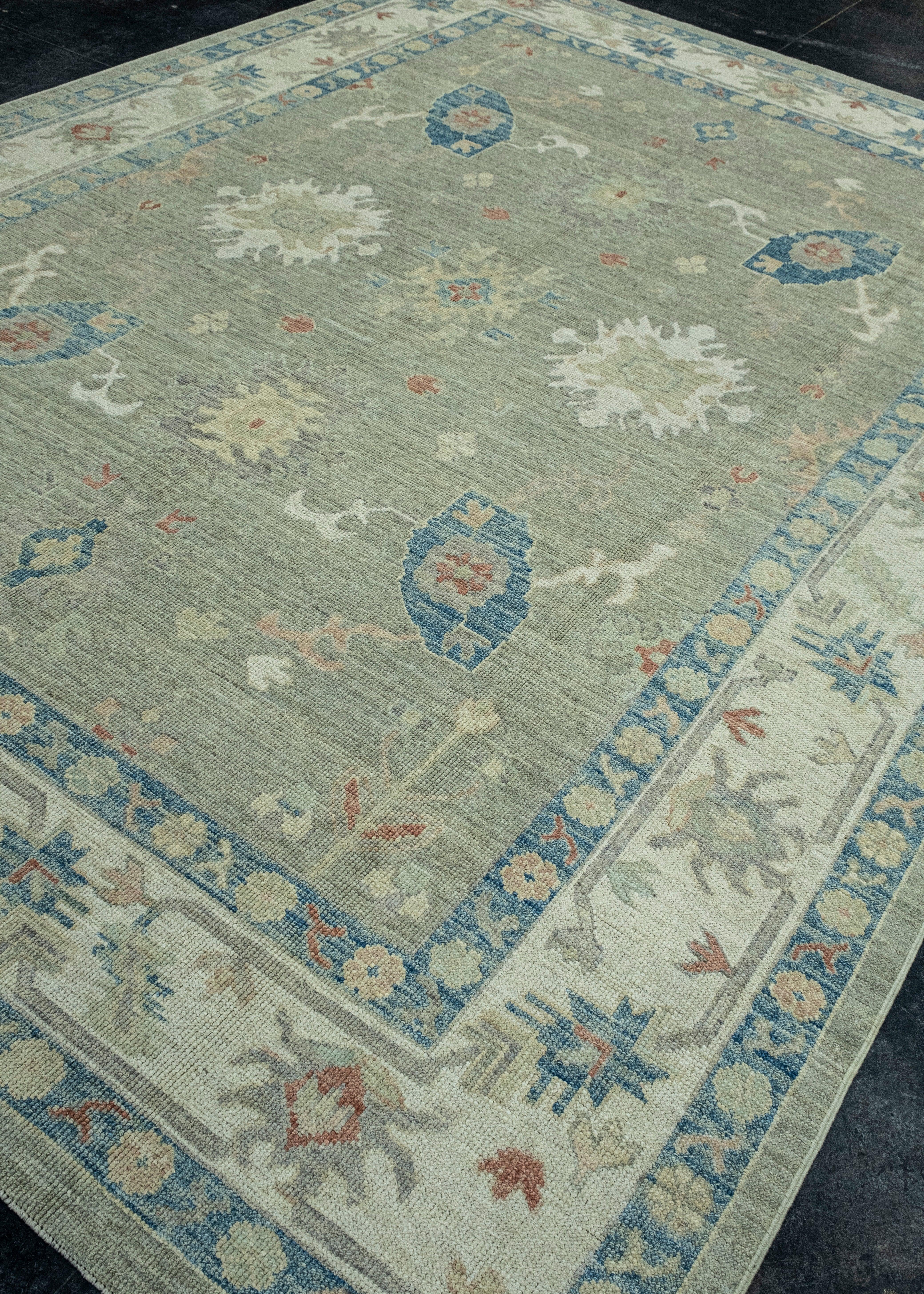 Hand-Knotted Turkish Oushak Rug 9' x 12'1