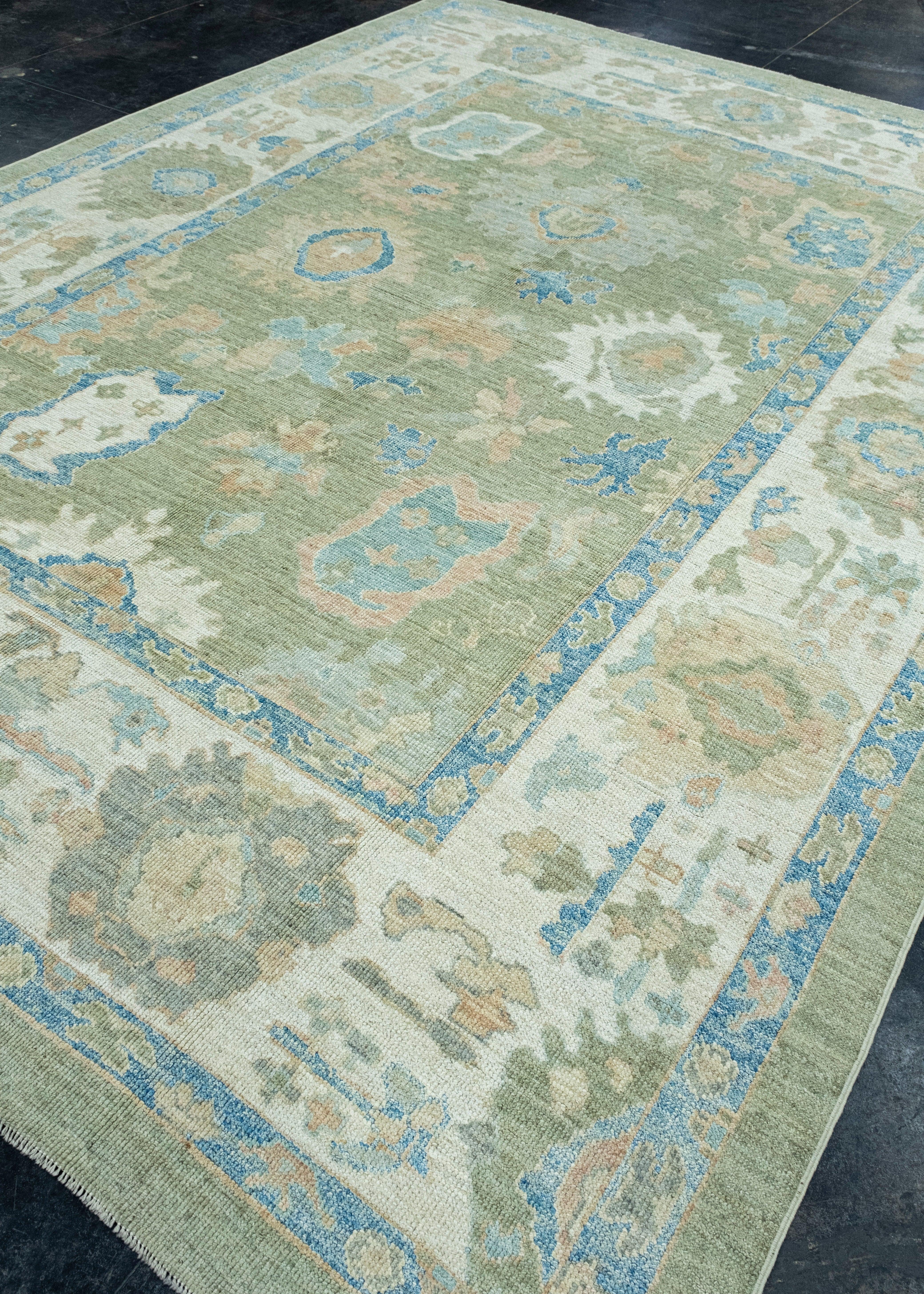 Hand-Knotted Turkish Oushak Rug 9' x 12'1
