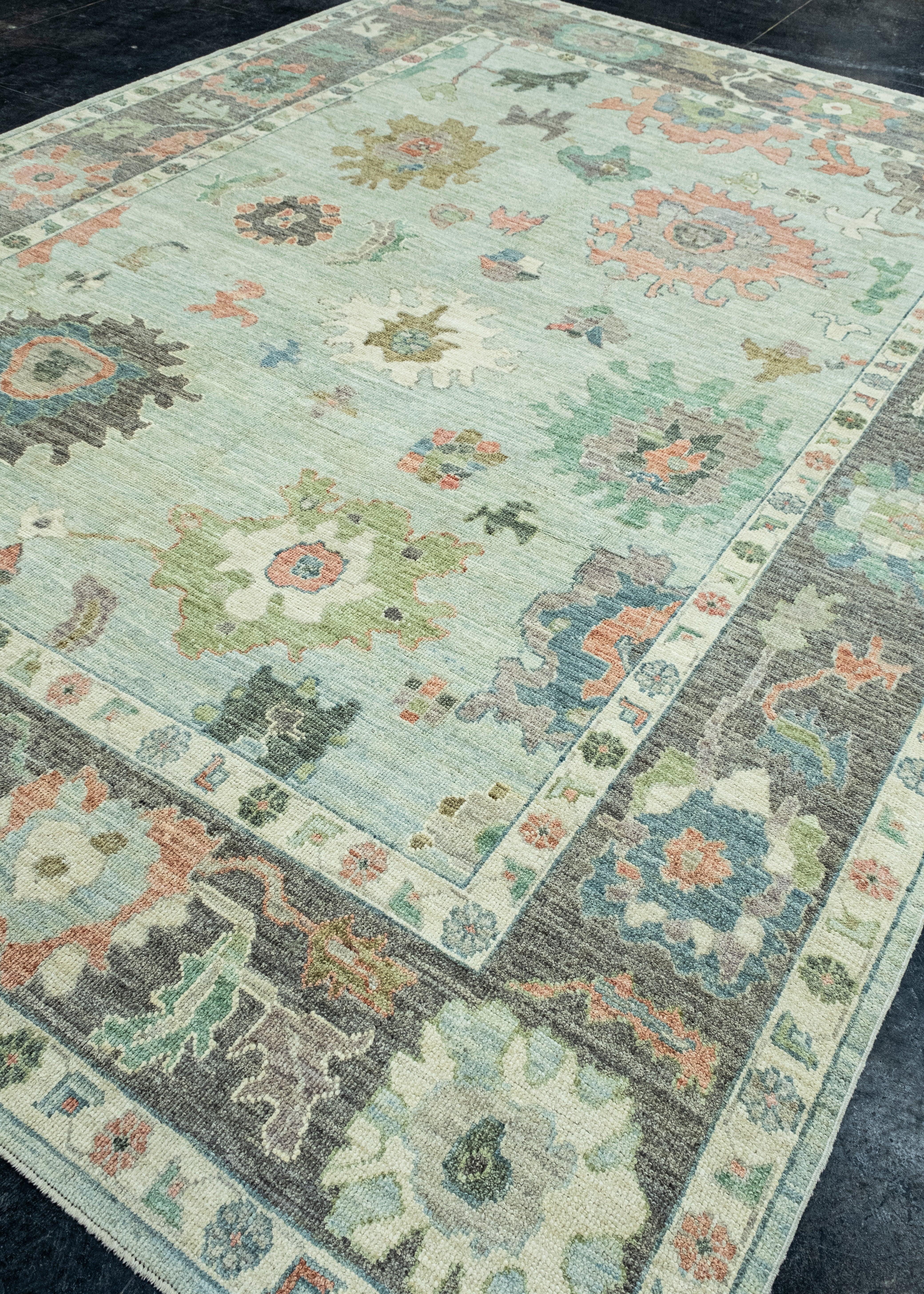 Hand-Knotted Turkish Oushak Rug 9' x 12'3