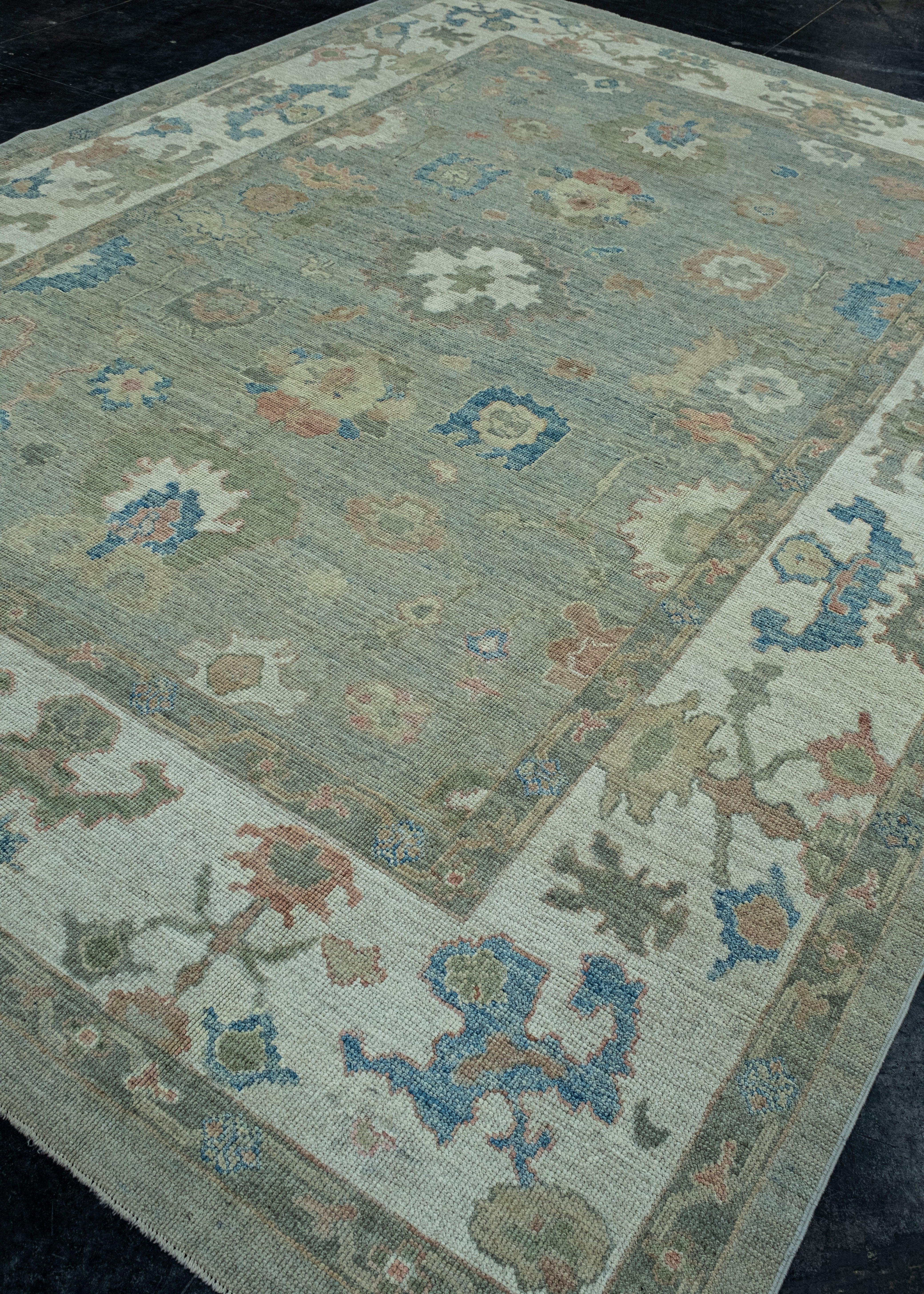 Hand-Knotted Turkish Oushak Rug 9' x 12'5