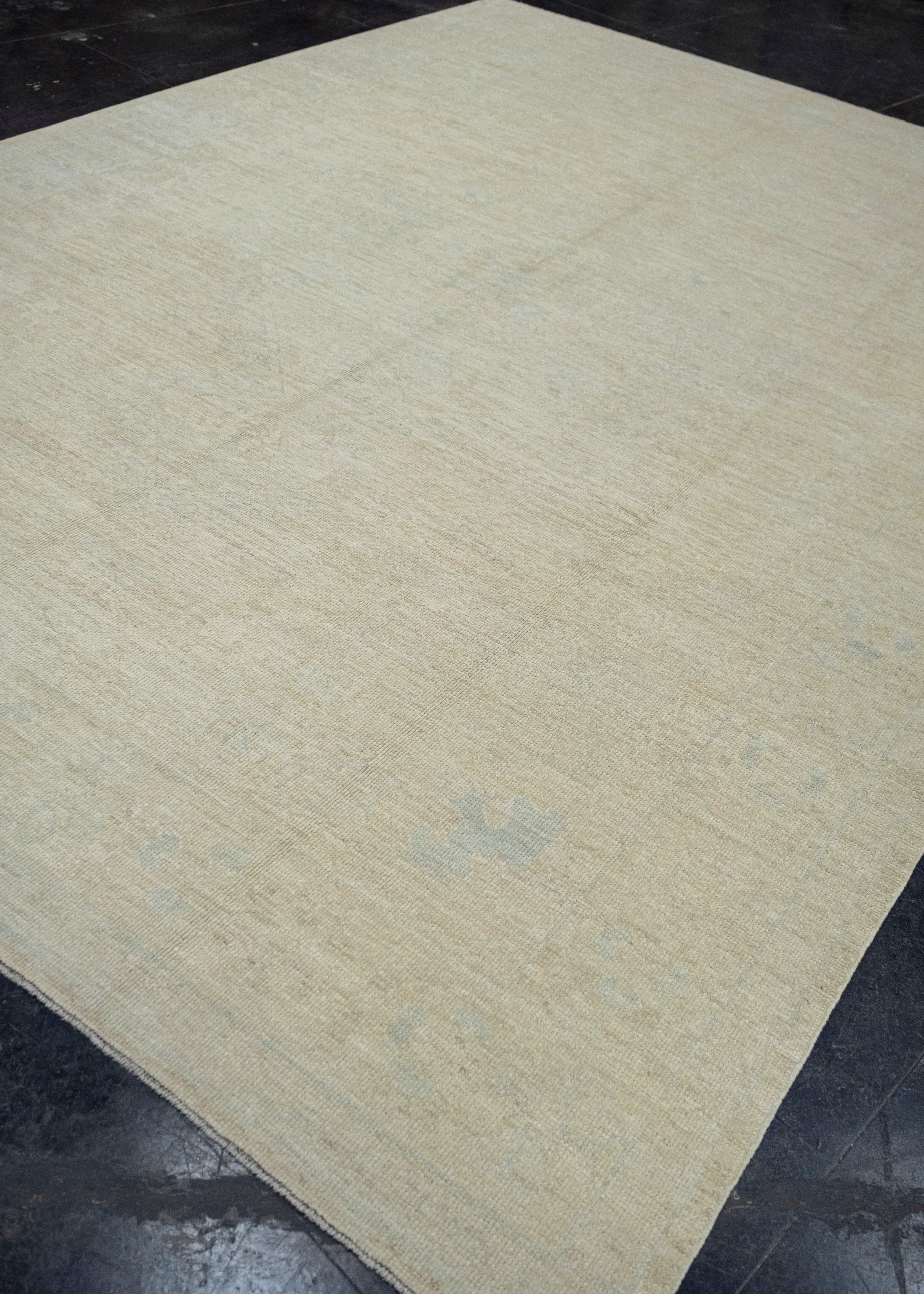 Hand-Knotted Turkish Oushak Rug 9' x 12'6