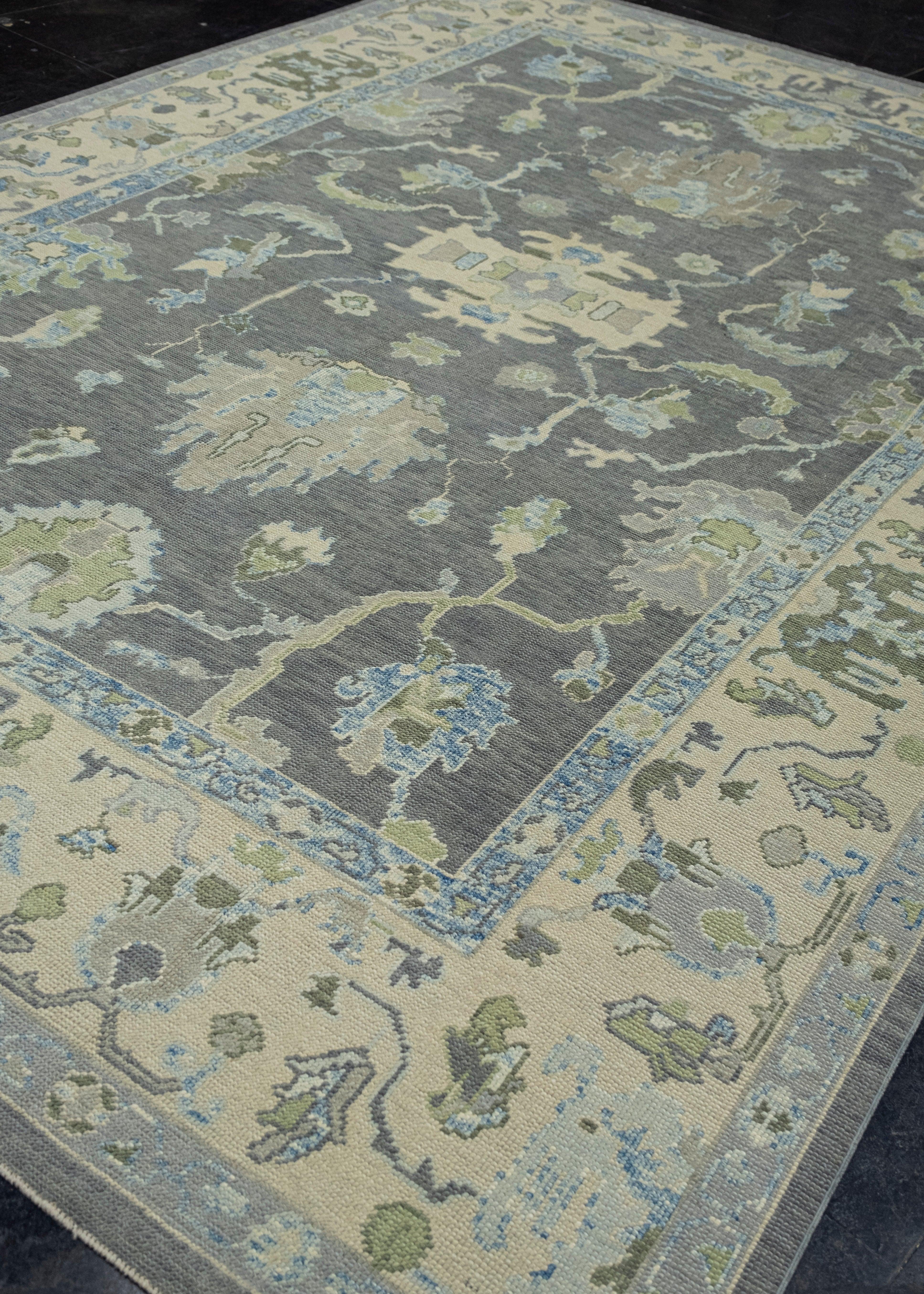 Hand-Knotted Turkish Oushak Rug 9' x 12'7