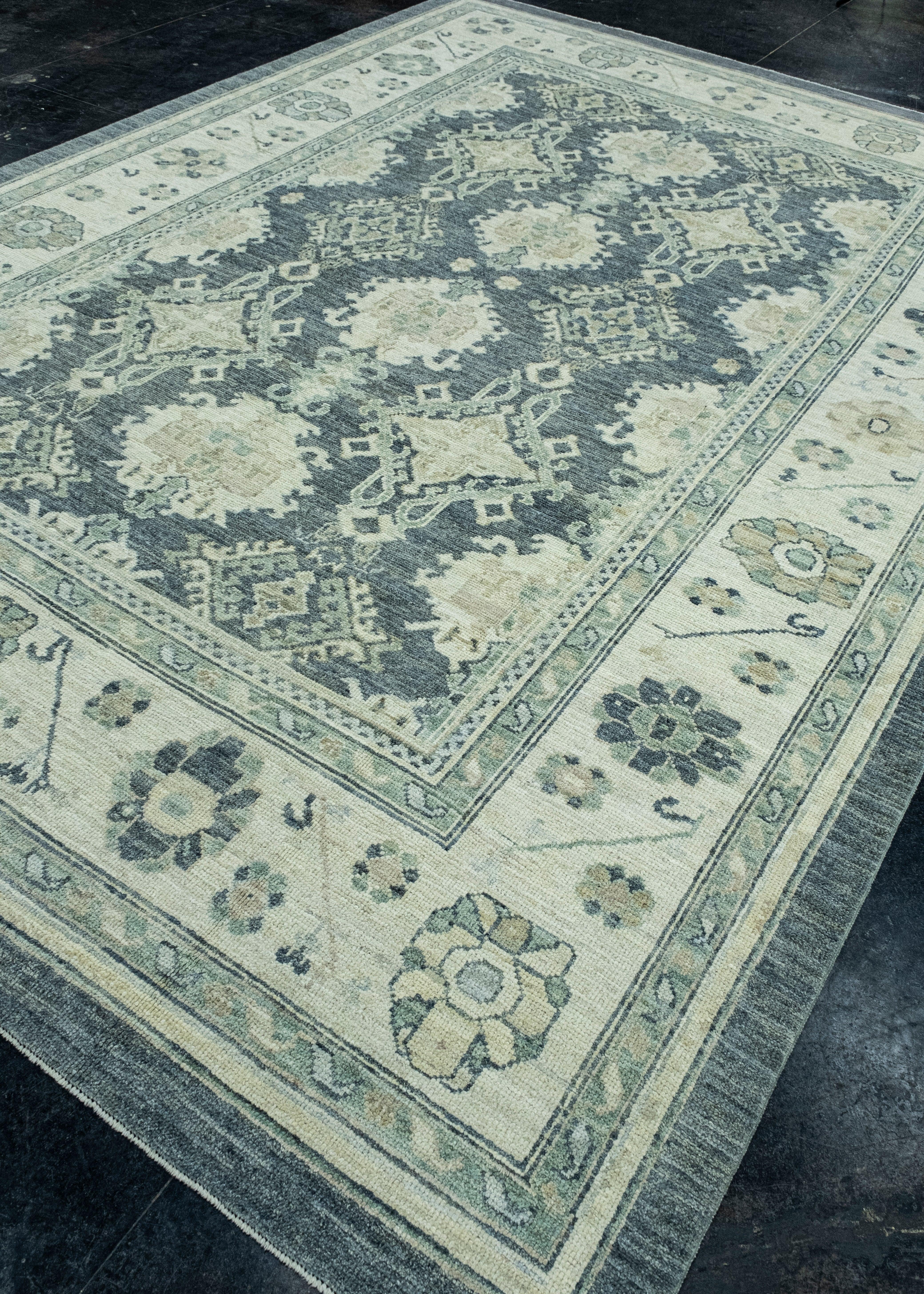 Hand-Knotted Turkish Oushak Rug 9' x 12'8