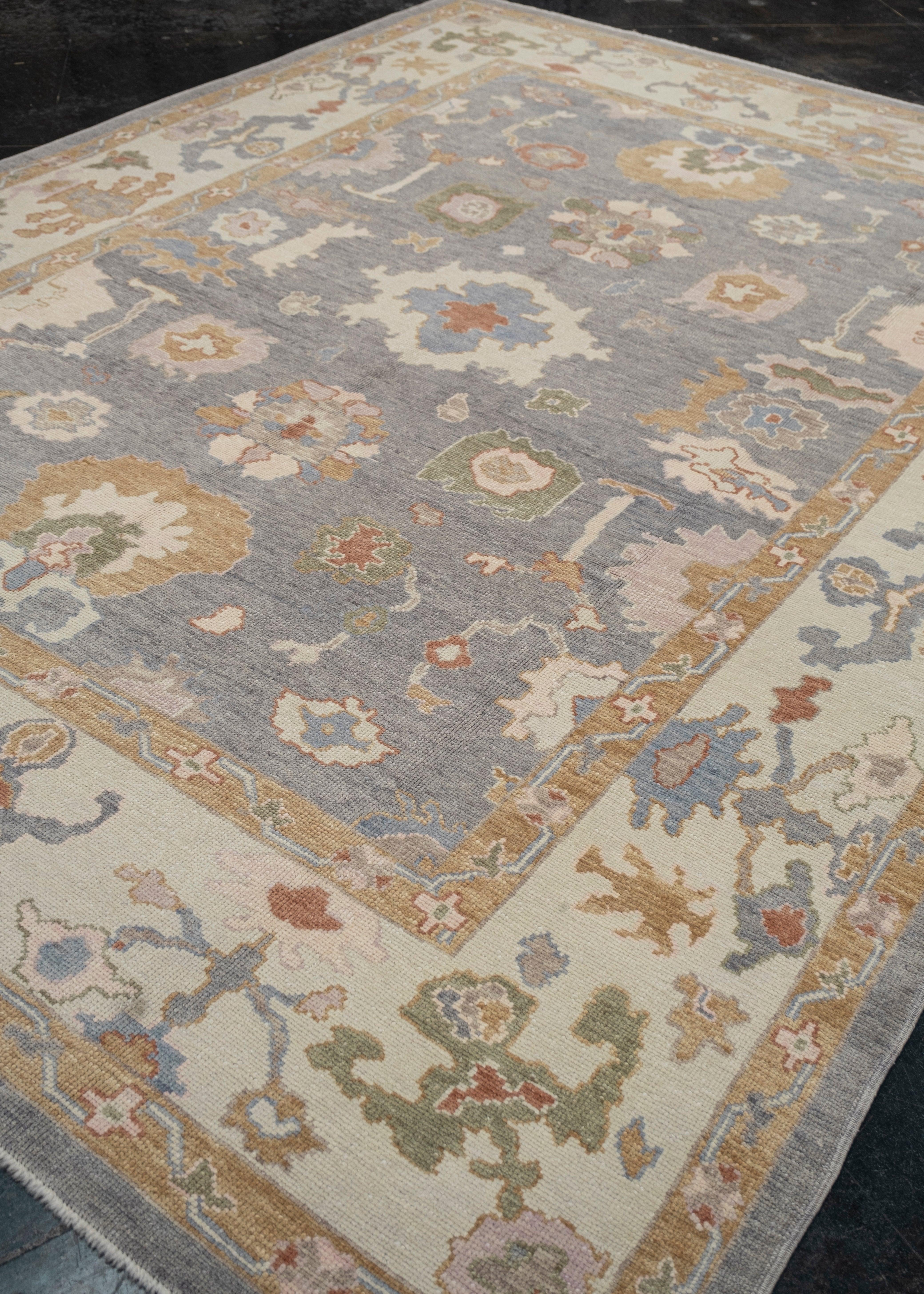 Hand-Knotted Turkish Oushak Rug 9'1