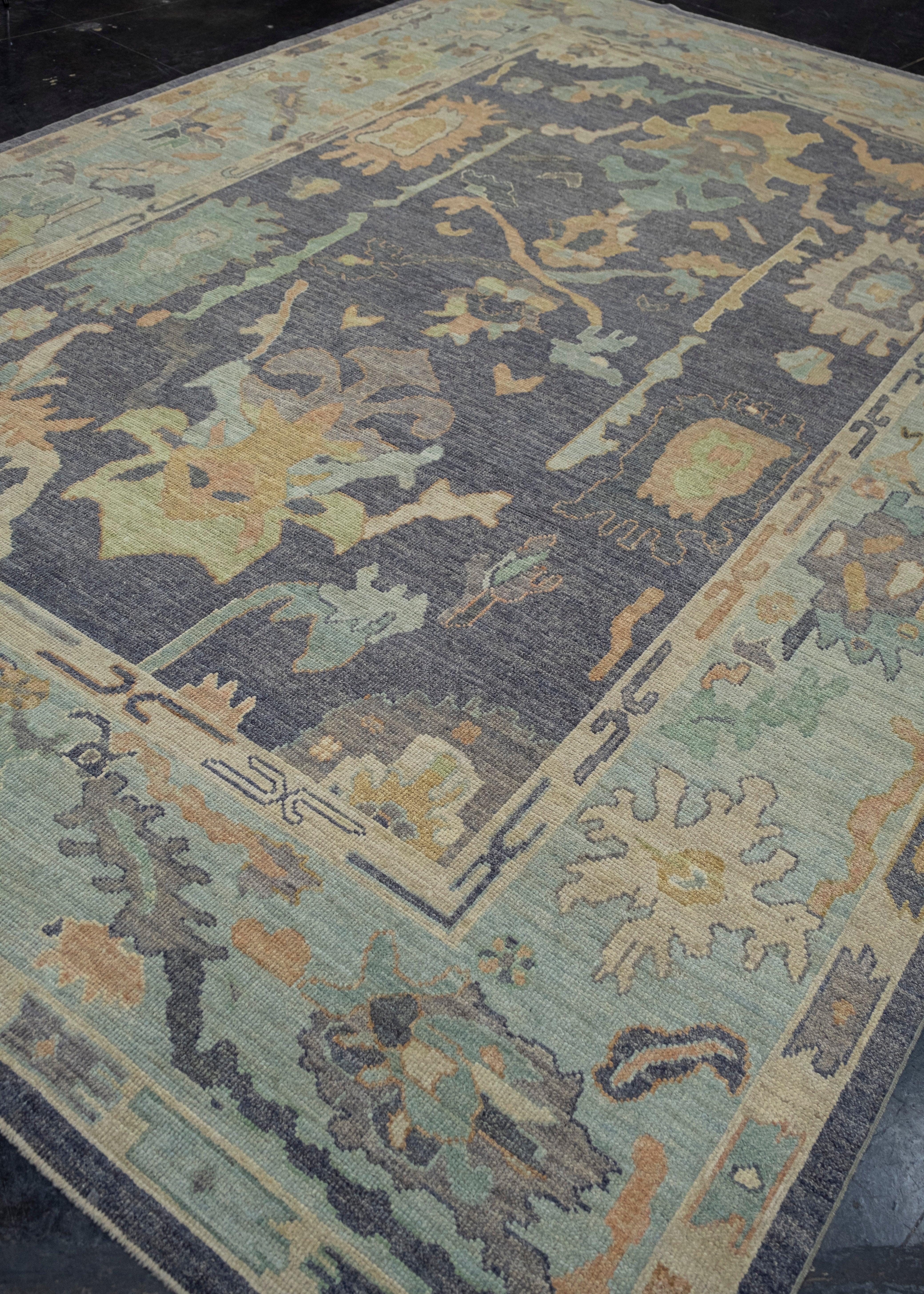Hand-Knotted Turkish Oushak Rug 9'1