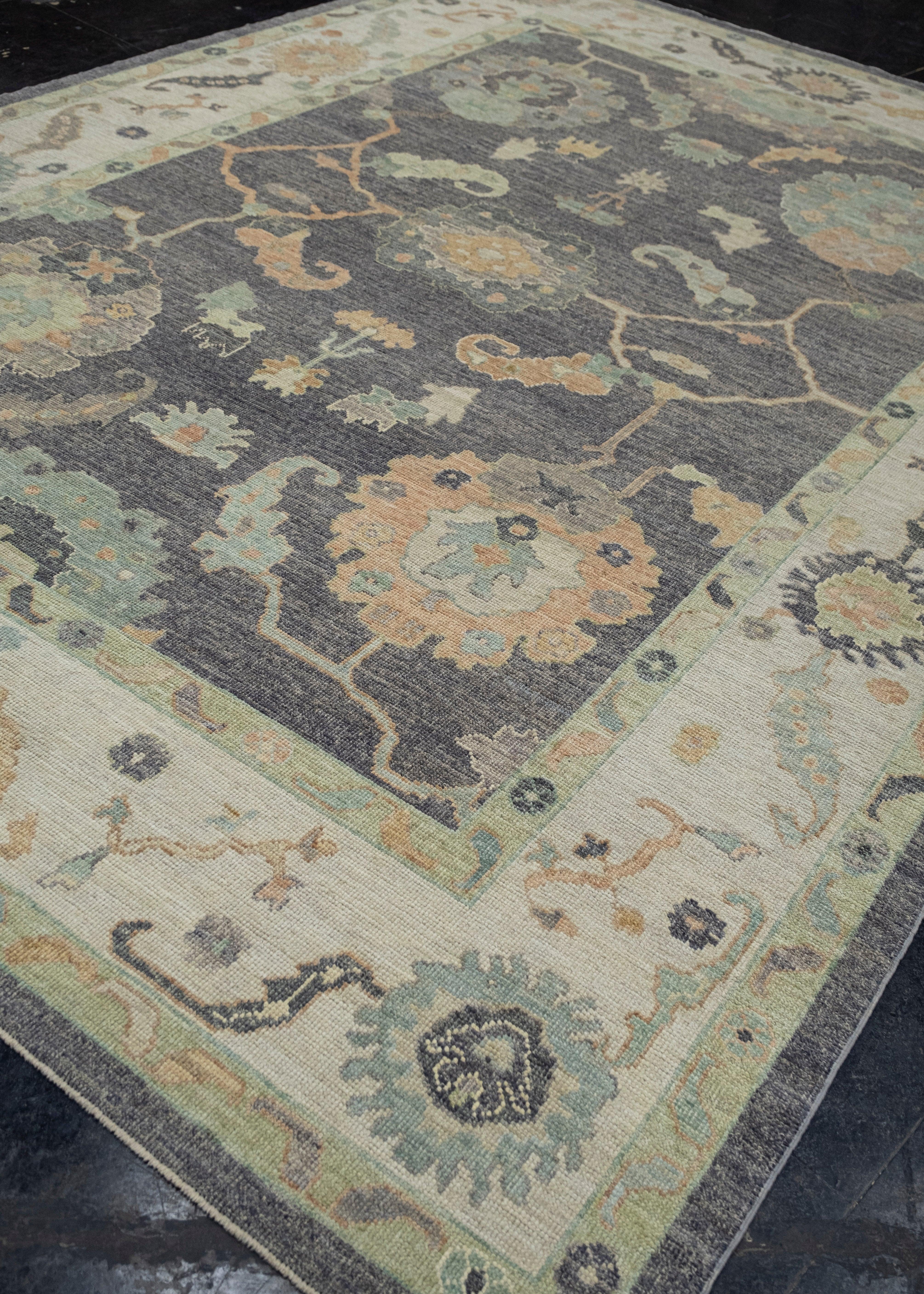 Hand-Knotted Turkish Oushak Rug 9'1