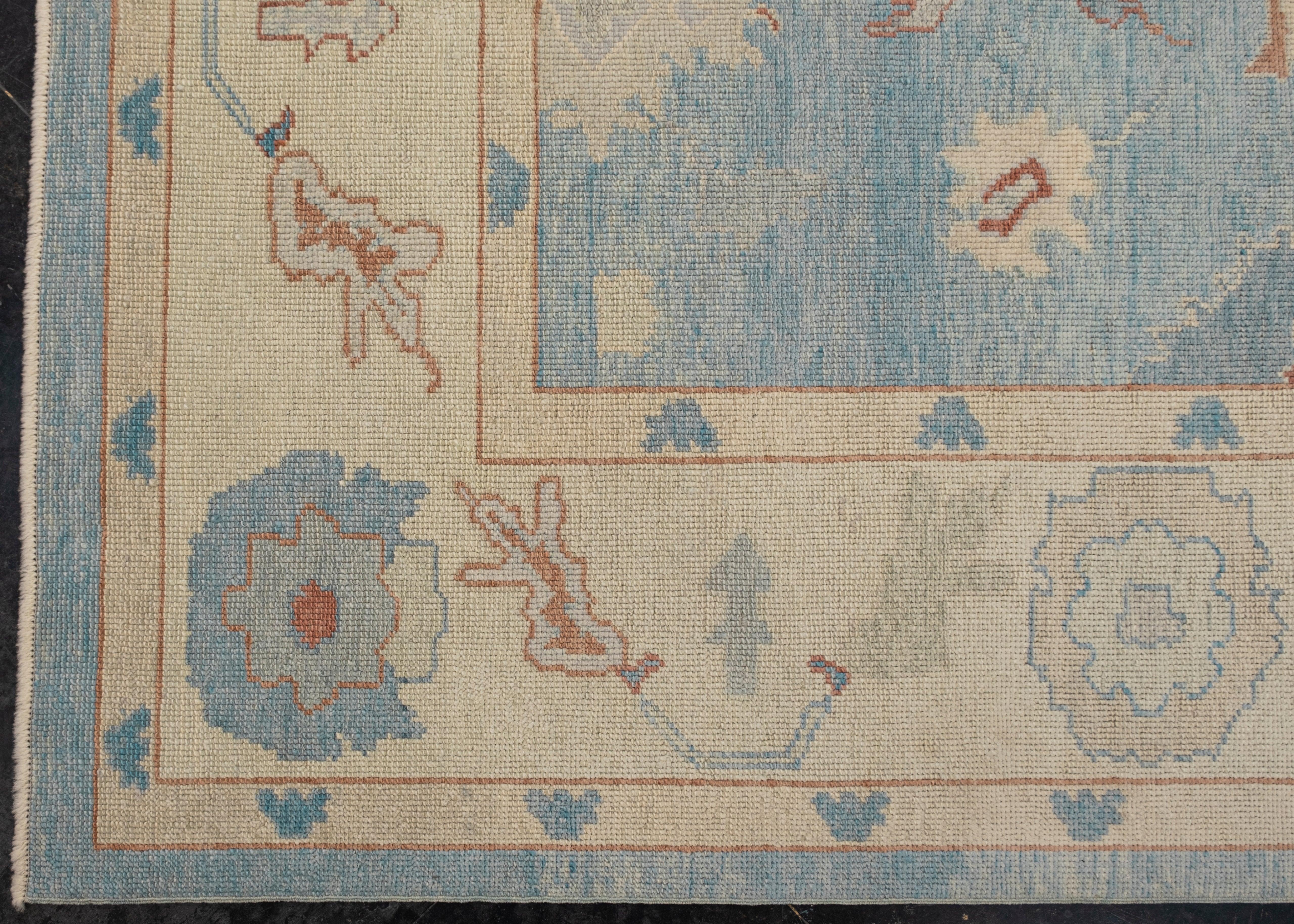 Hand-Knotted Turkish Oushak Rug 9'10