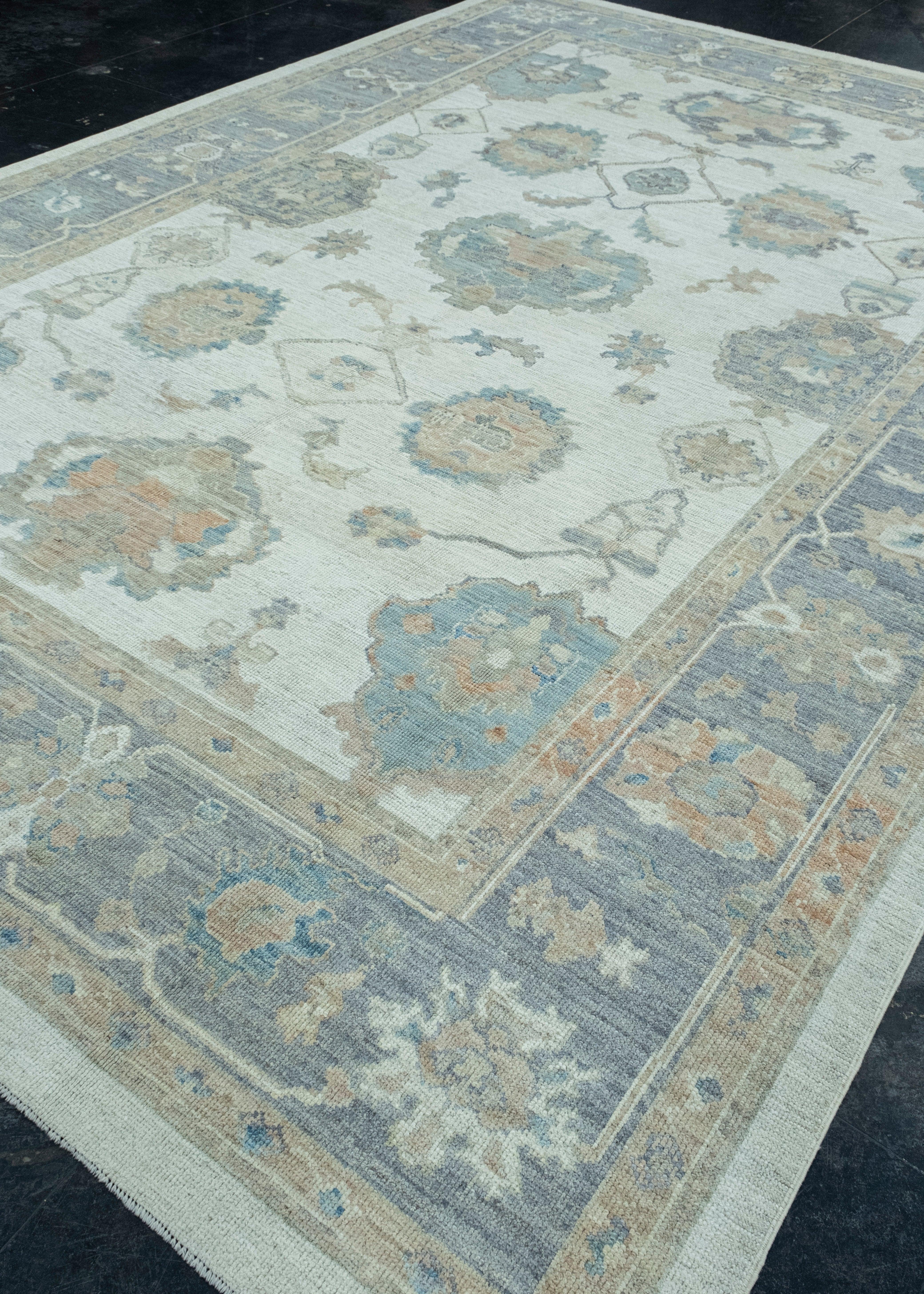 Hand-Knotted Turkish Oushak Rug 9'10