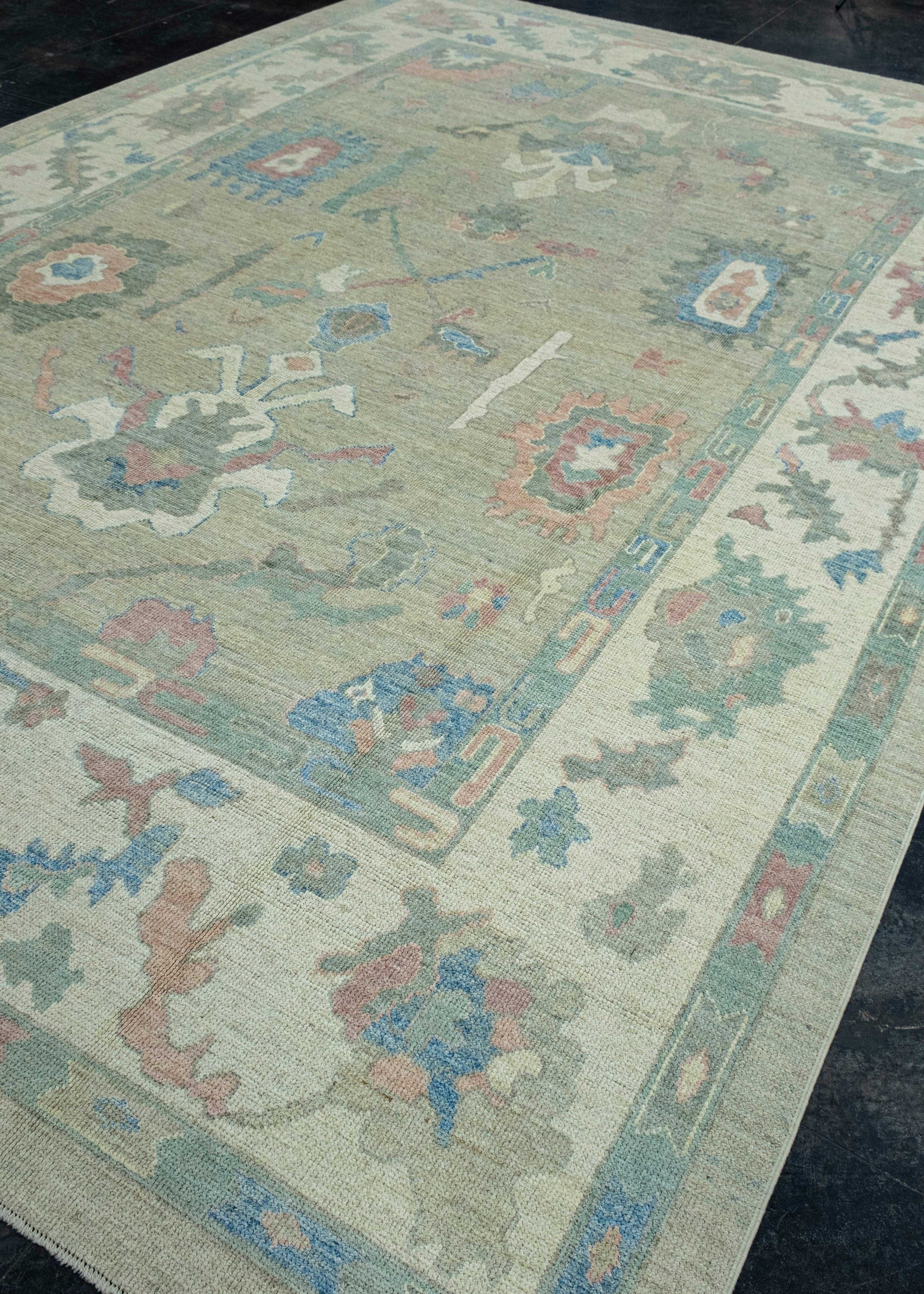 Hand-Knotted Turkish Oushak Rug 9'10