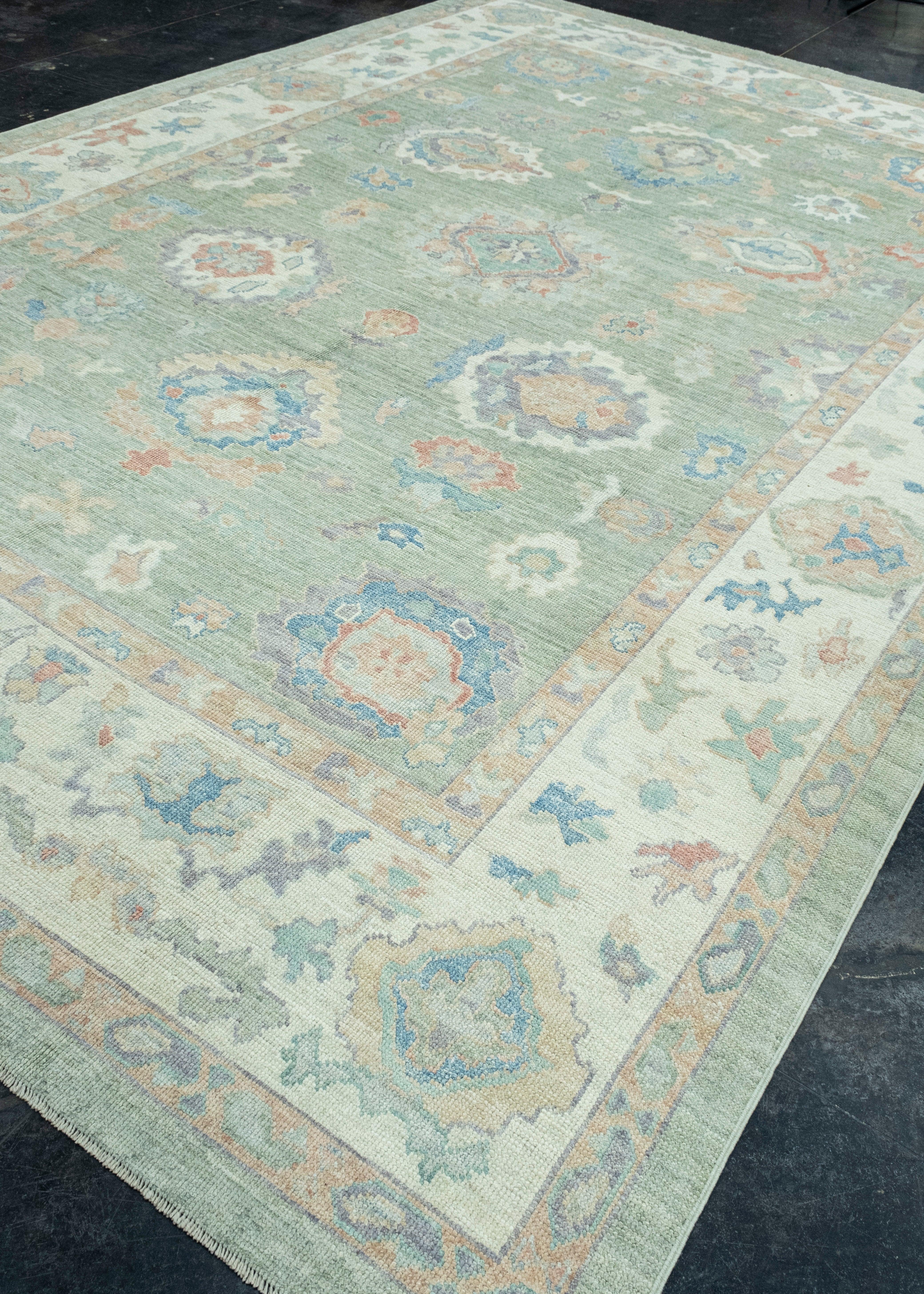 Hand-Knotted Turkish Oushak Rug 9'11