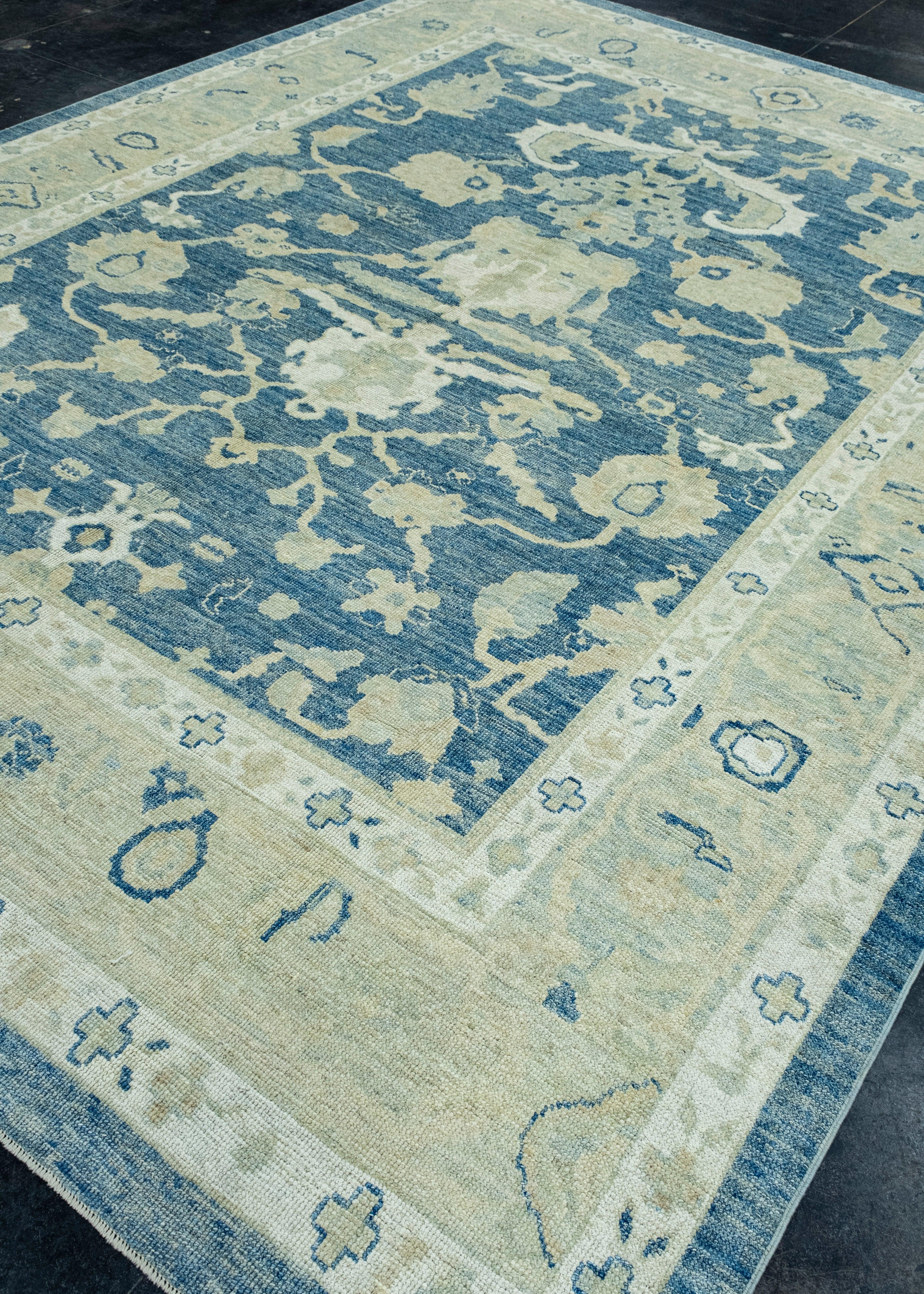 Hand-Knotted Turkish Oushak Rug 9'2